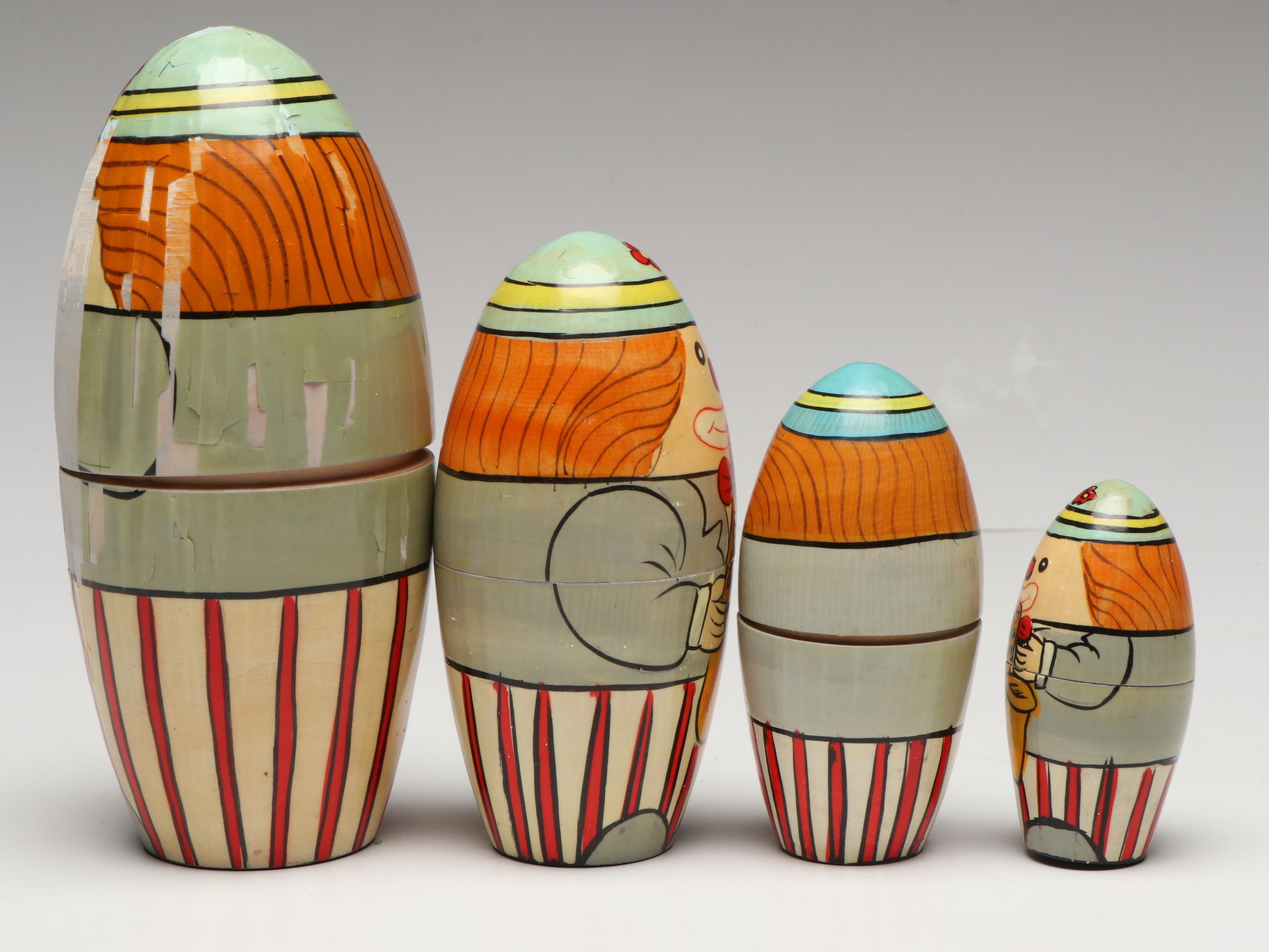 Biblical, Clown and Other Hand-Painted Wooden Nesting Dolls