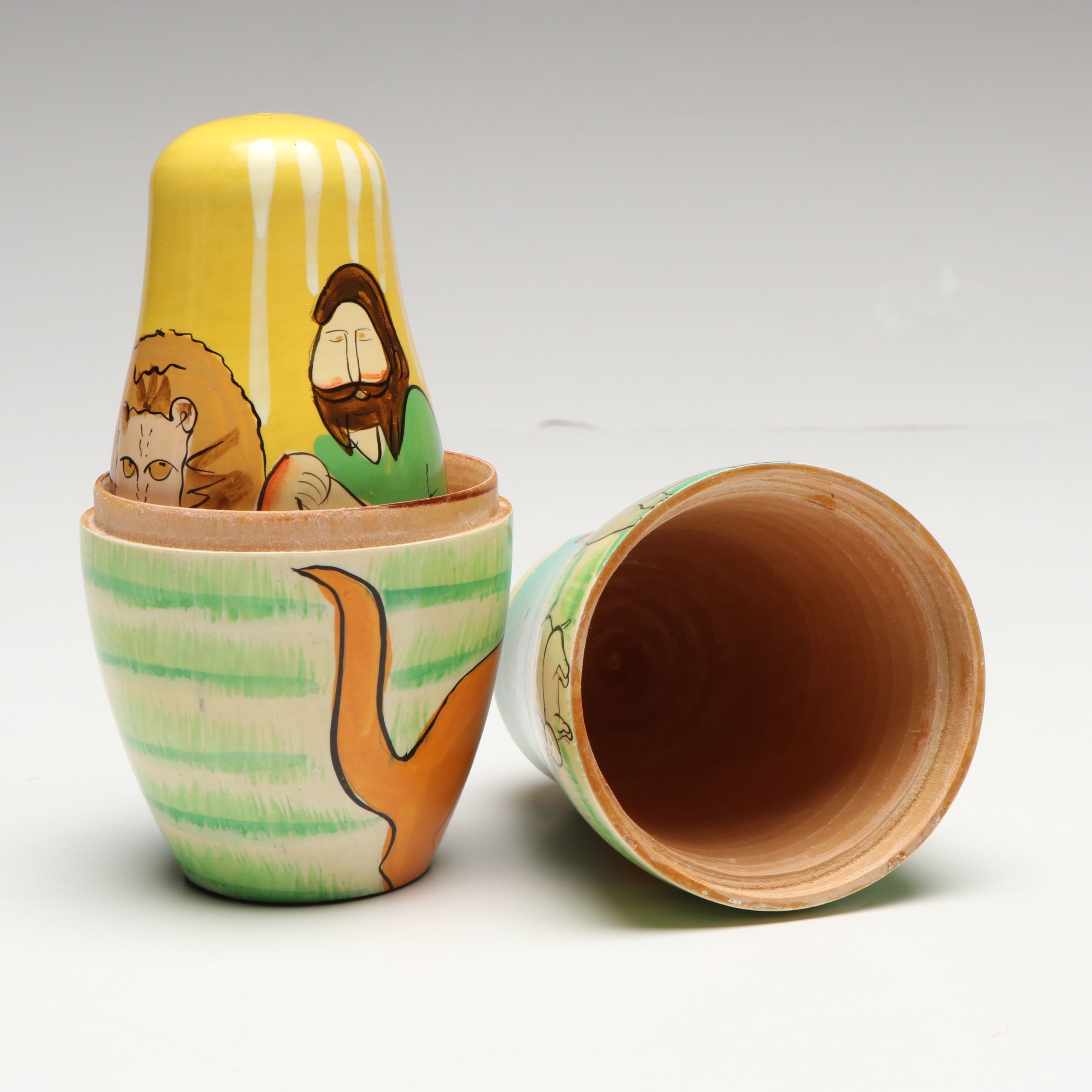 Biblical, Clown and Other Hand-Painted Wooden Nesting Dolls