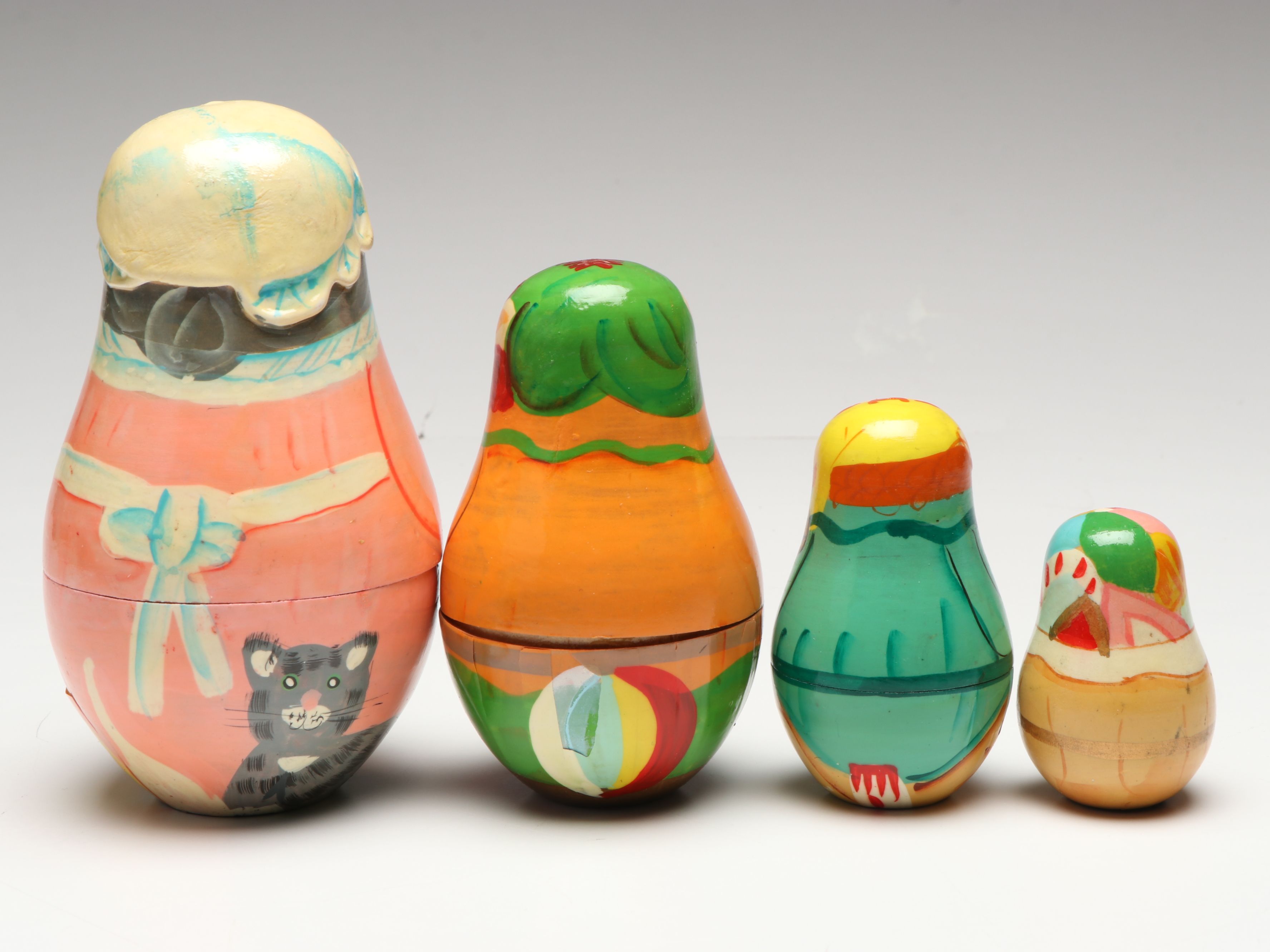 Biblical, Clown and Other Hand-Painted Wooden Nesting Dolls