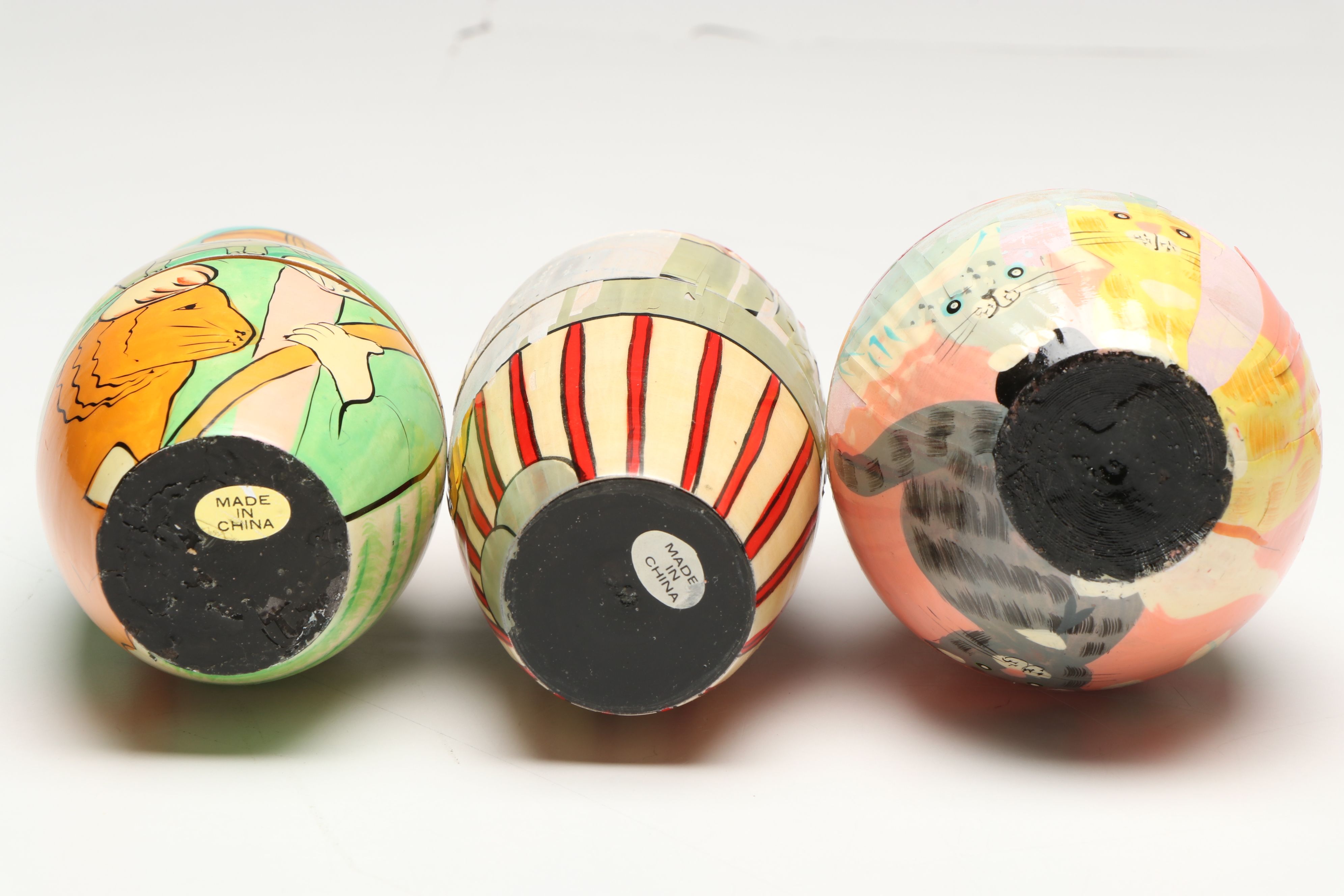 Biblical, Clown and Other Hand-Painted Wooden Nesting Dolls