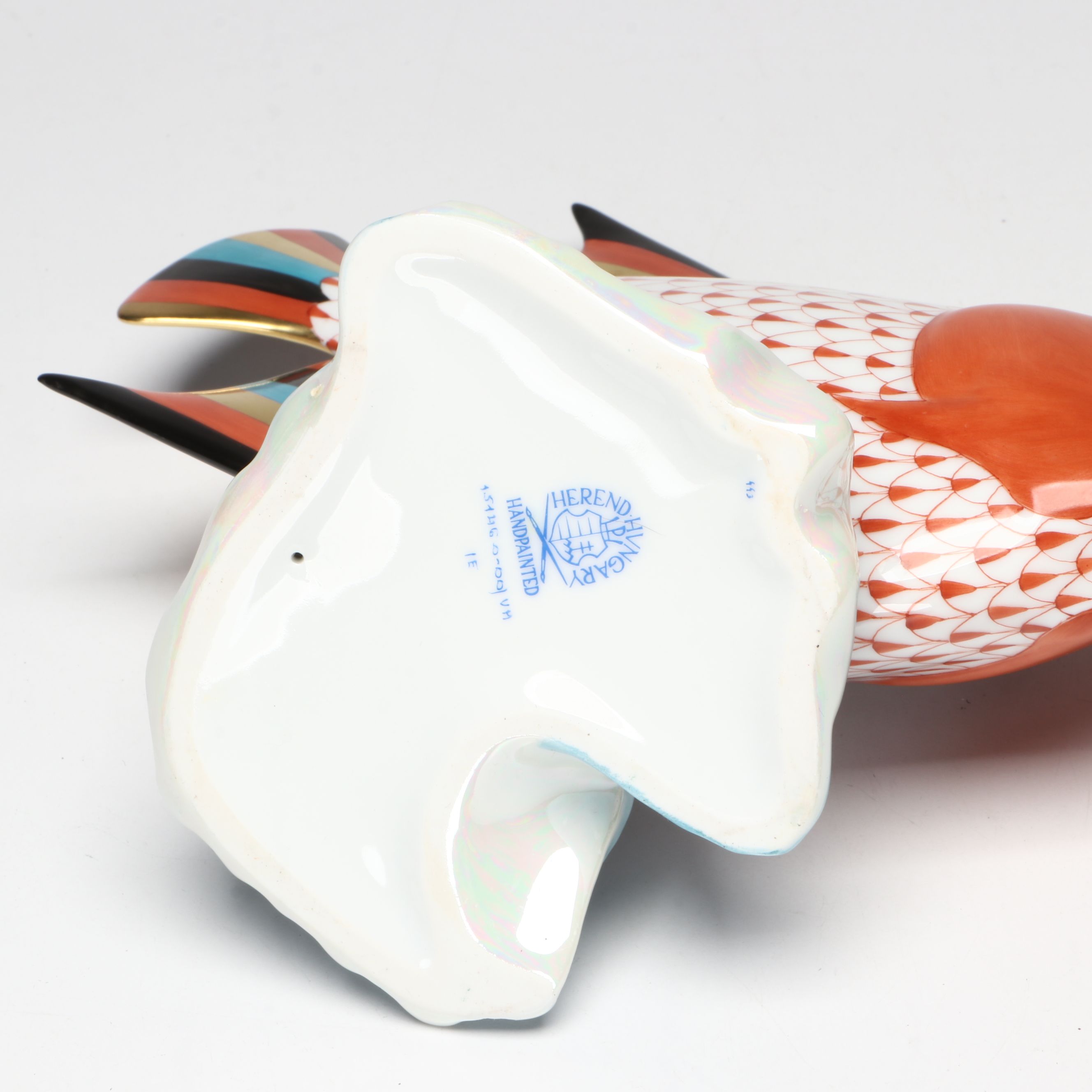 Herend Rust Fishnet with Gold “Fish on Shell” Porcelain Figurine