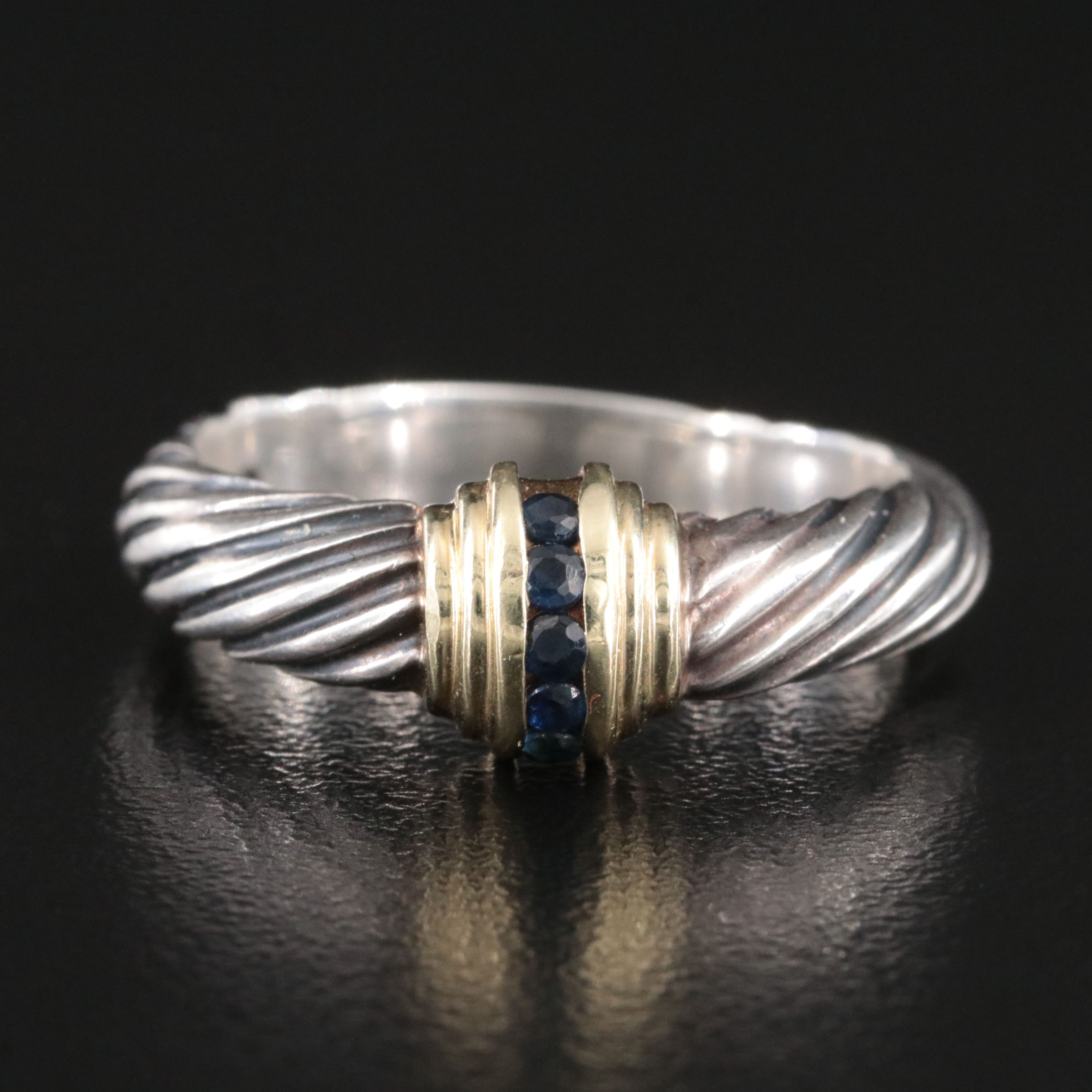 David Yurman Sterling and Sapphire Cable Ring with 14K Accents