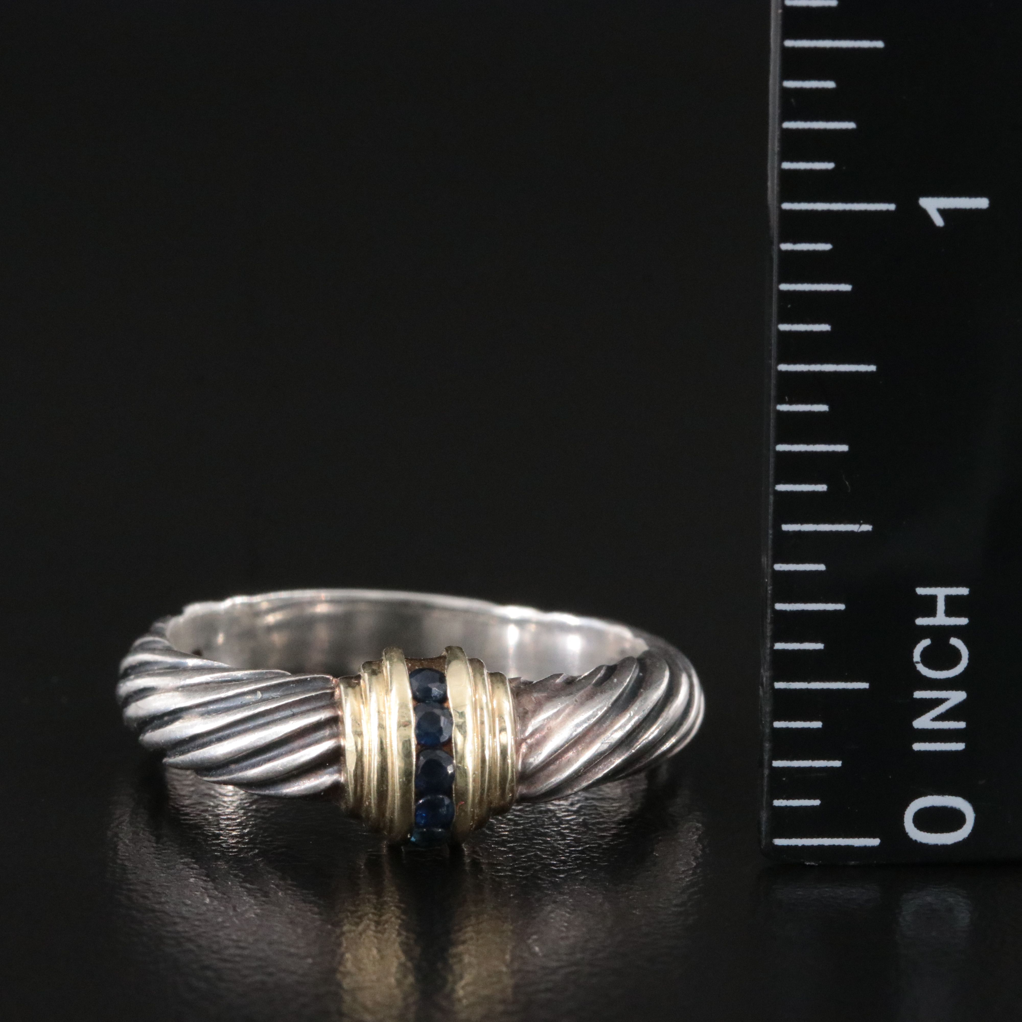 David Yurman Sterling and Sapphire Cable Ring with 14K Accents