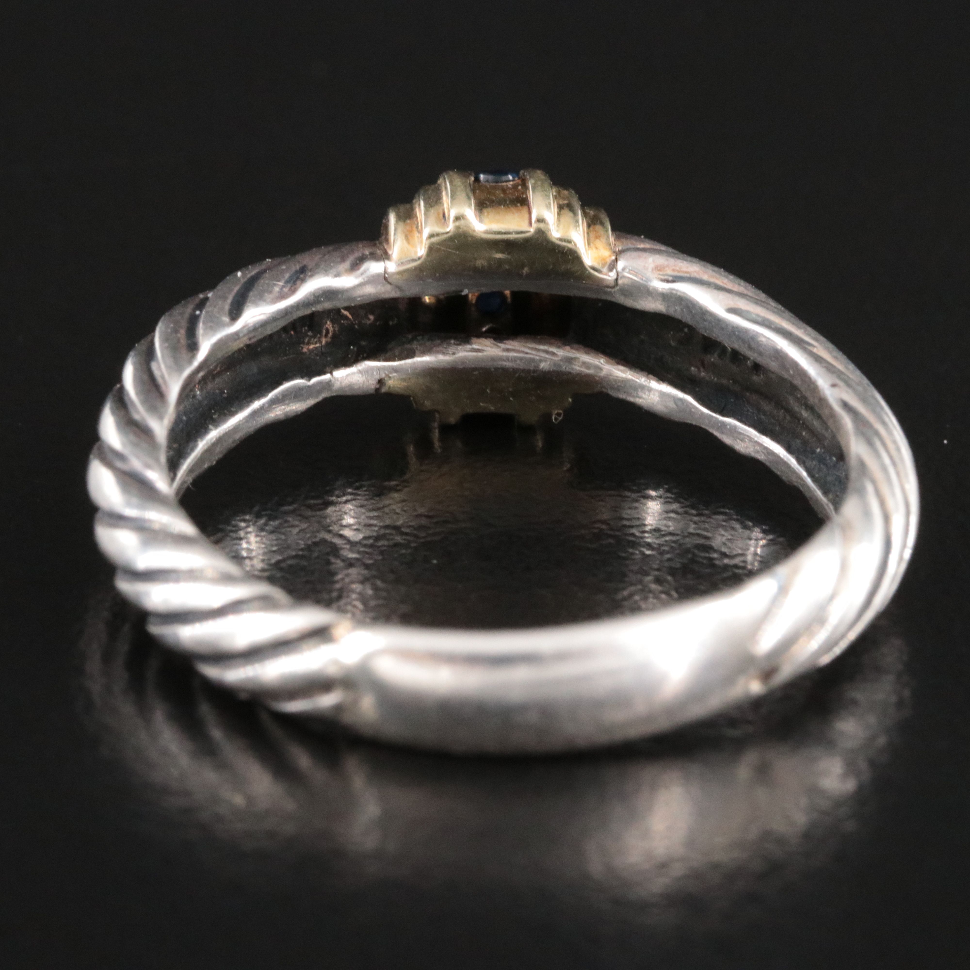 David Yurman Sterling and Sapphire Cable Ring with 14K Accents