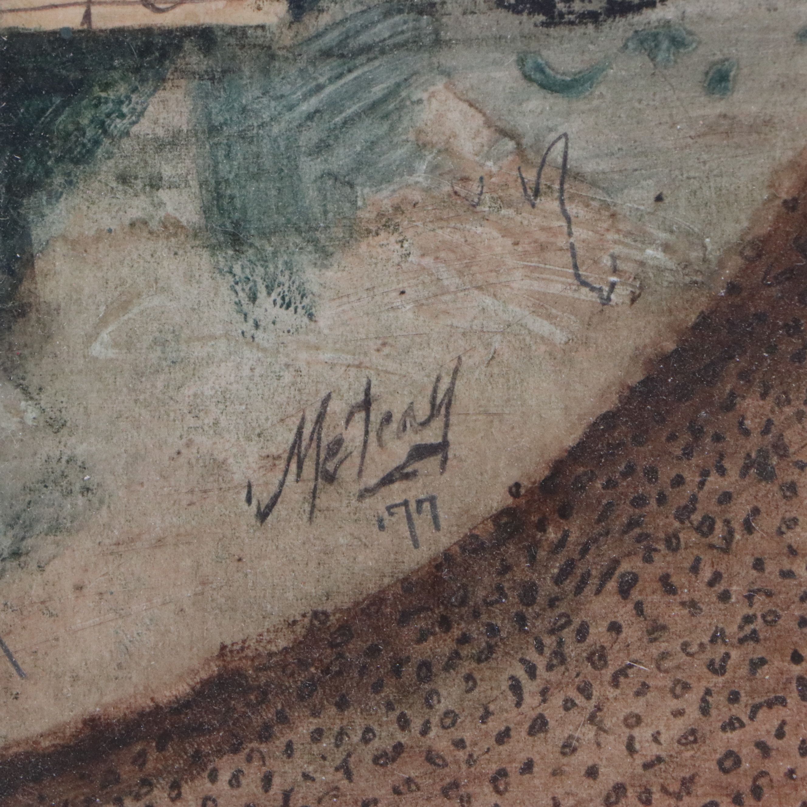 Watercolor Collage with Scrap Fabric, Wallpaper and Sheet Music, 1970