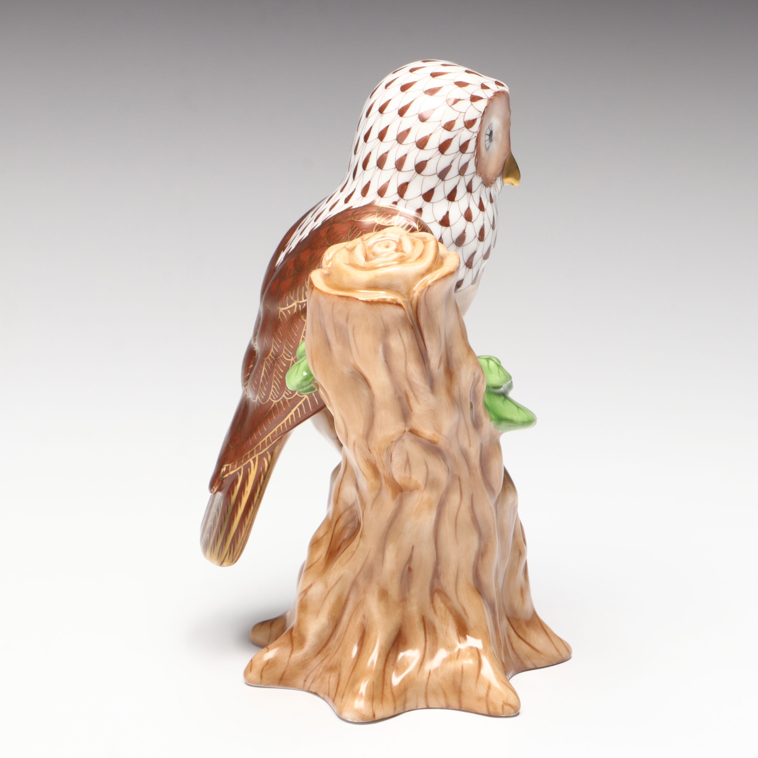 Herend Chocolate Fishnet with Gold “Night Owl” Porcelain Figurine