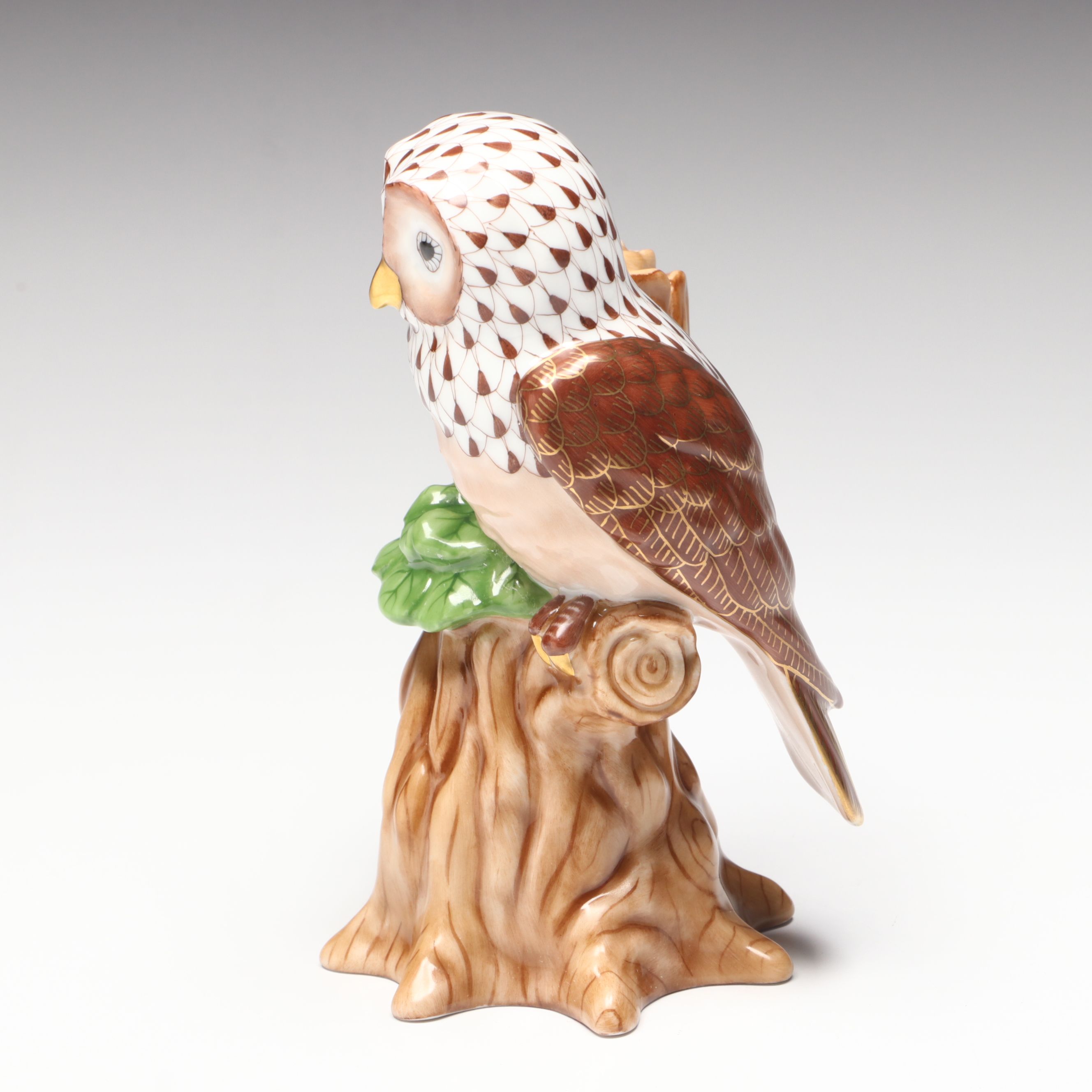 Herend Chocolate Fishnet with Gold “Night Owl” Porcelain Figurine