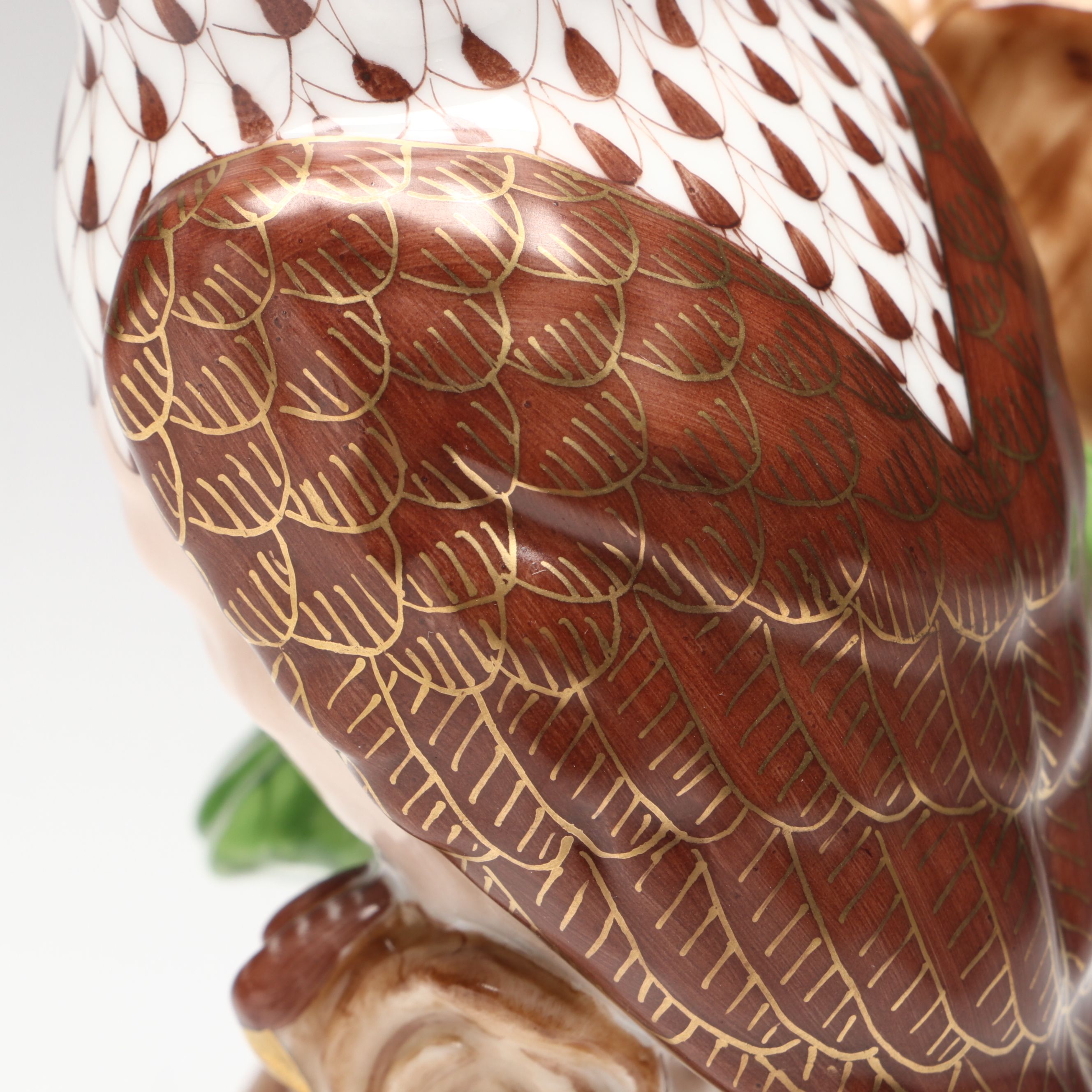 Herend Chocolate Fishnet with Gold “Night Owl” Porcelain Figurine