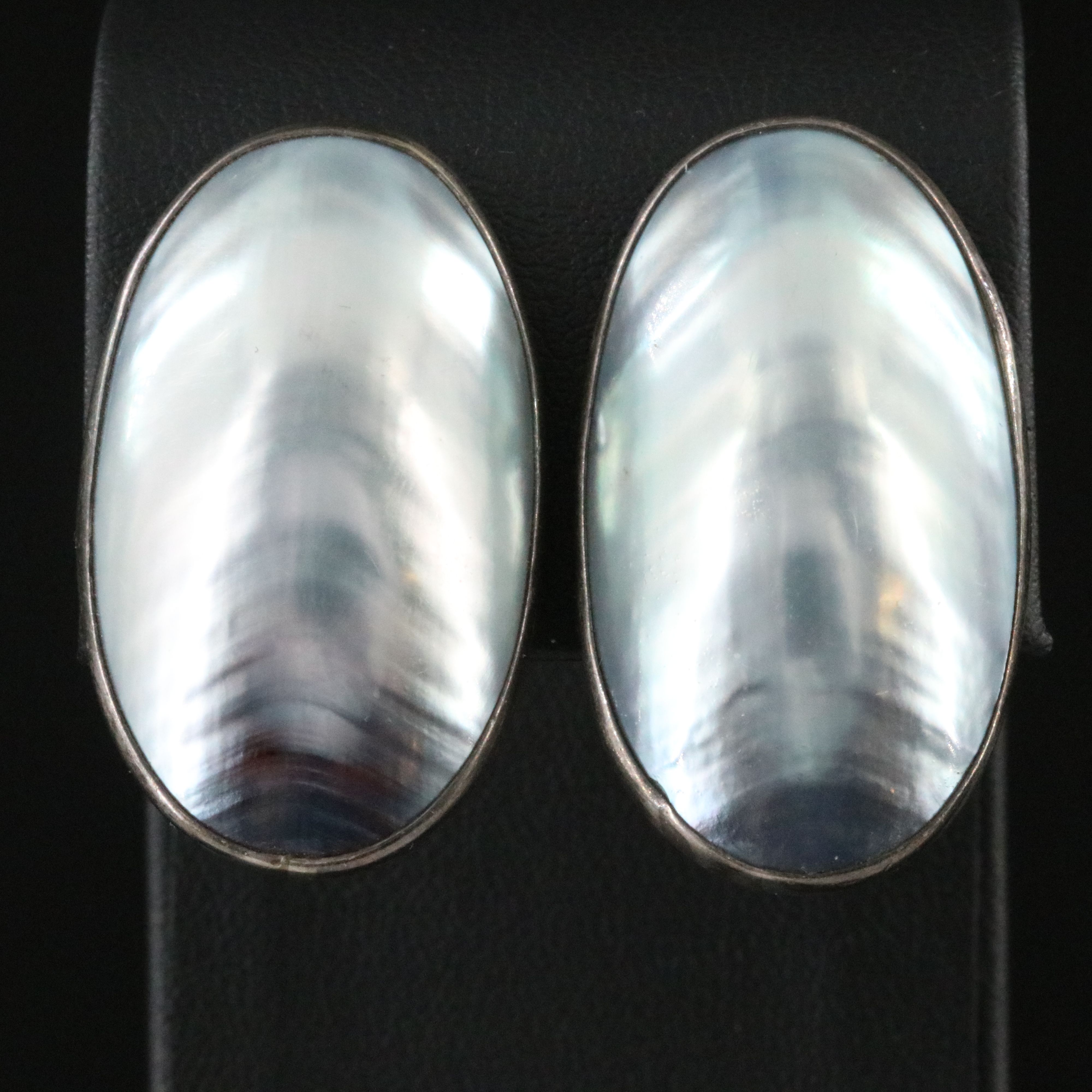 Artisan Signed Sterling Mother-of-Pearl Clip Earrings
