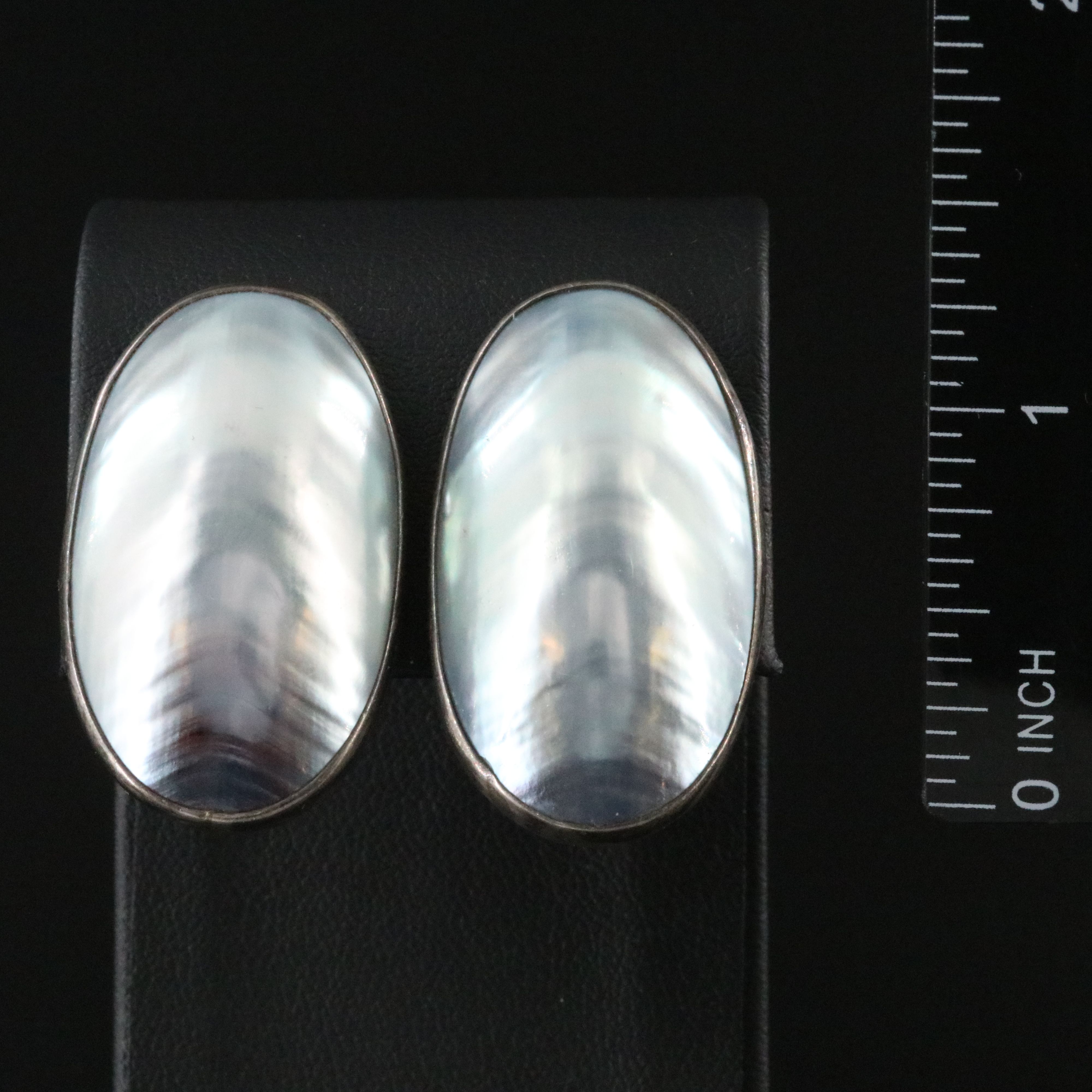 Artisan Signed Sterling Mother-of-Pearl Clip Earrings