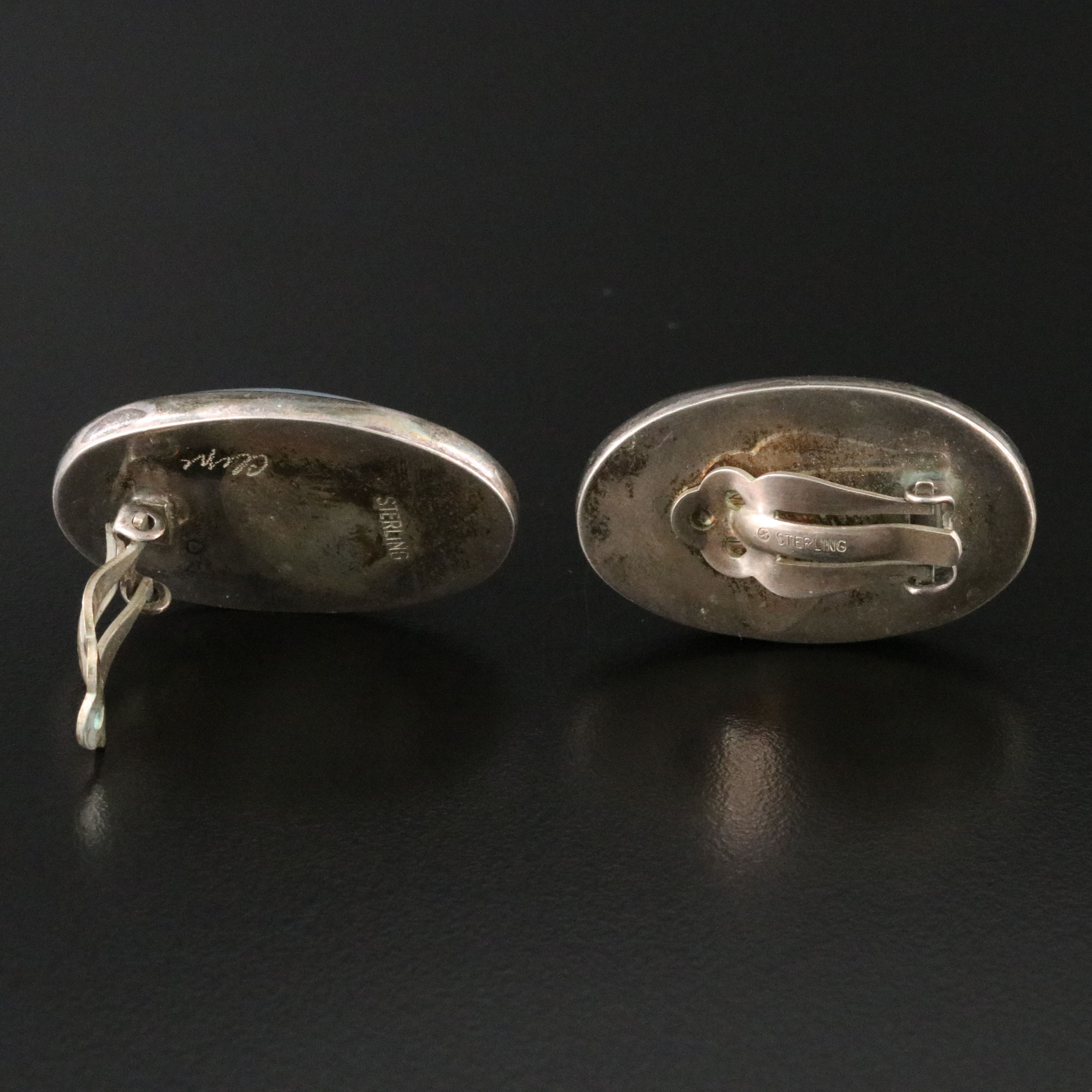 Artisan Signed Sterling Mother-of-Pearl Clip Earrings