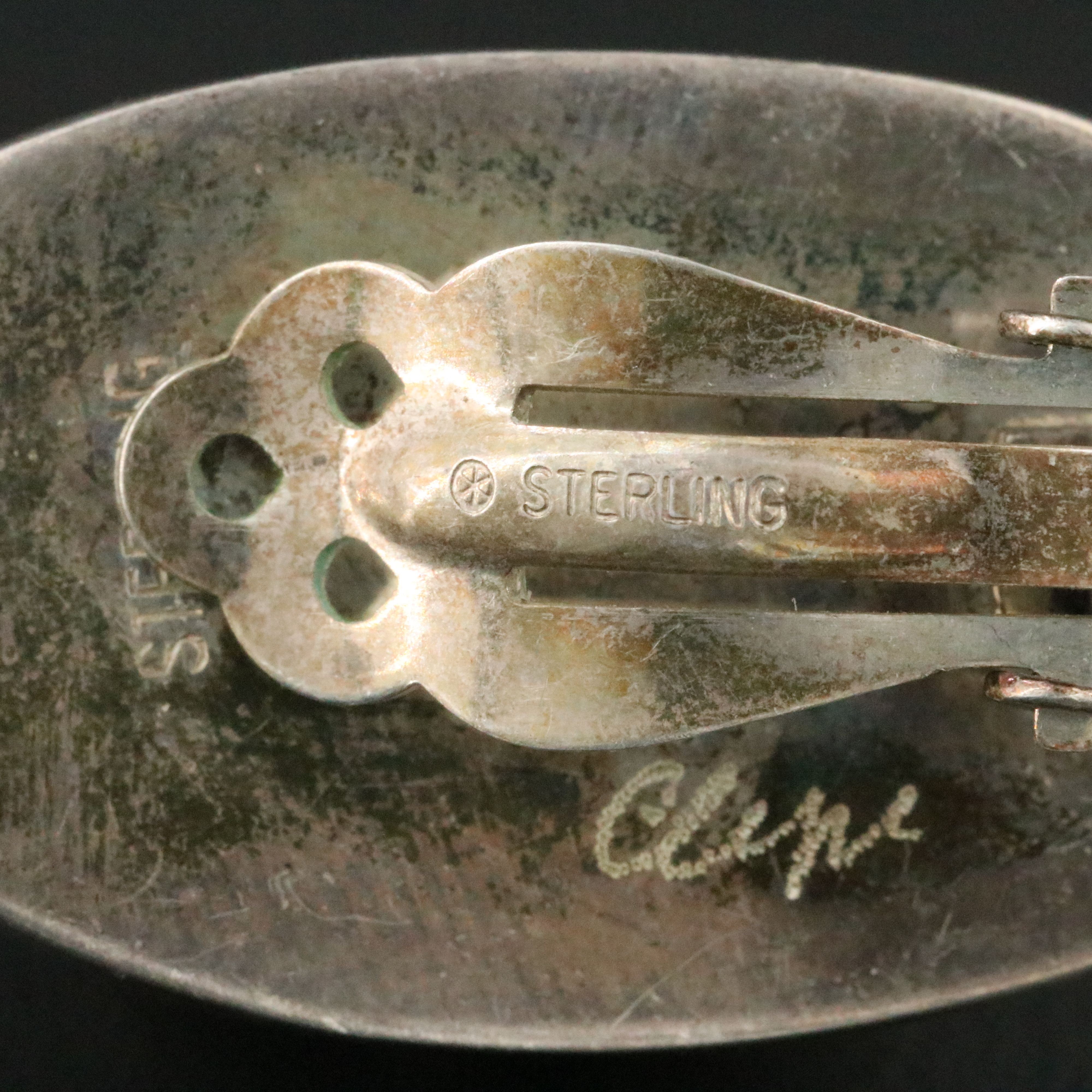 Artisan Signed Sterling Mother-of-Pearl Clip Earrings