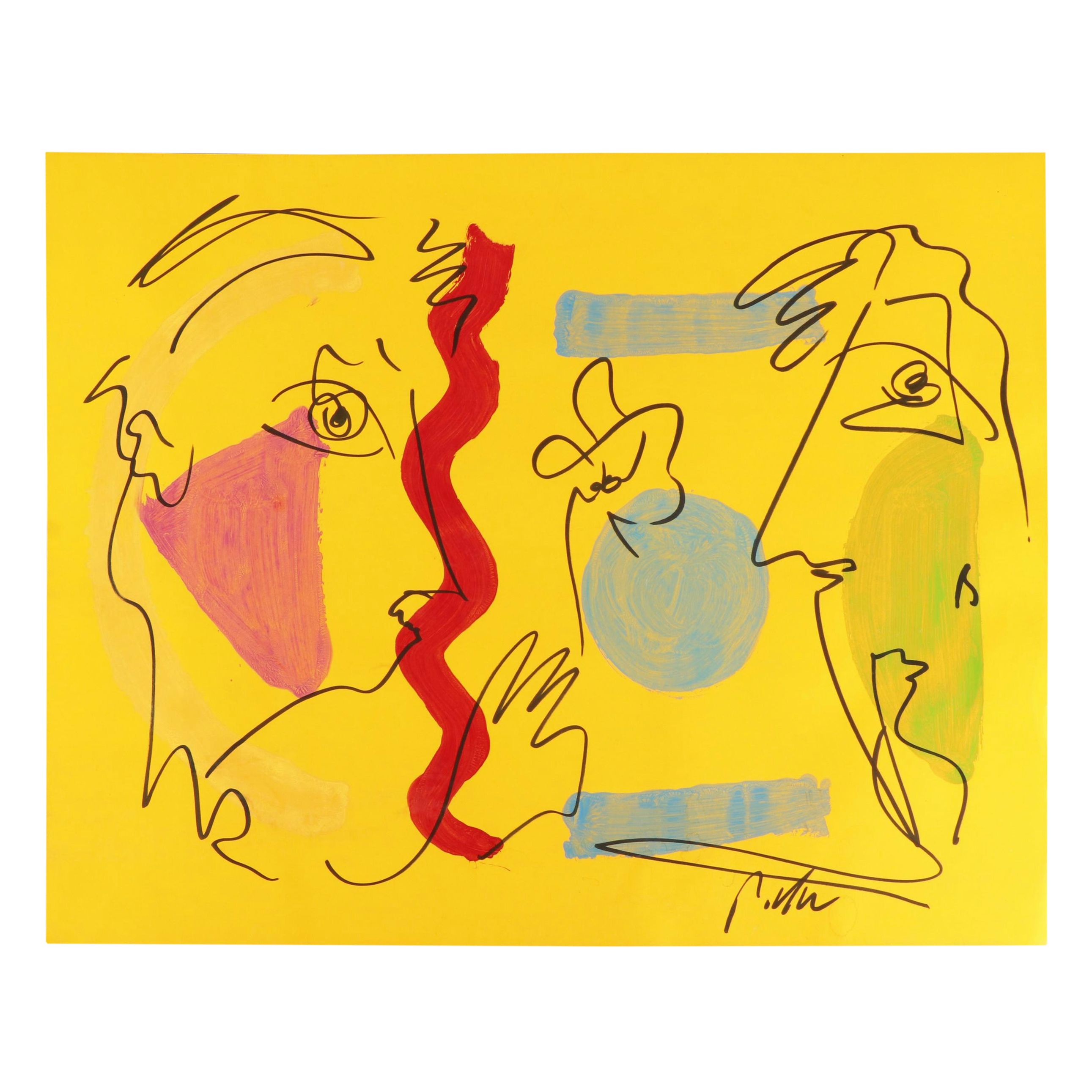 Peter Keil Abstract Acrylic Portrait Painting, Late 20th Century