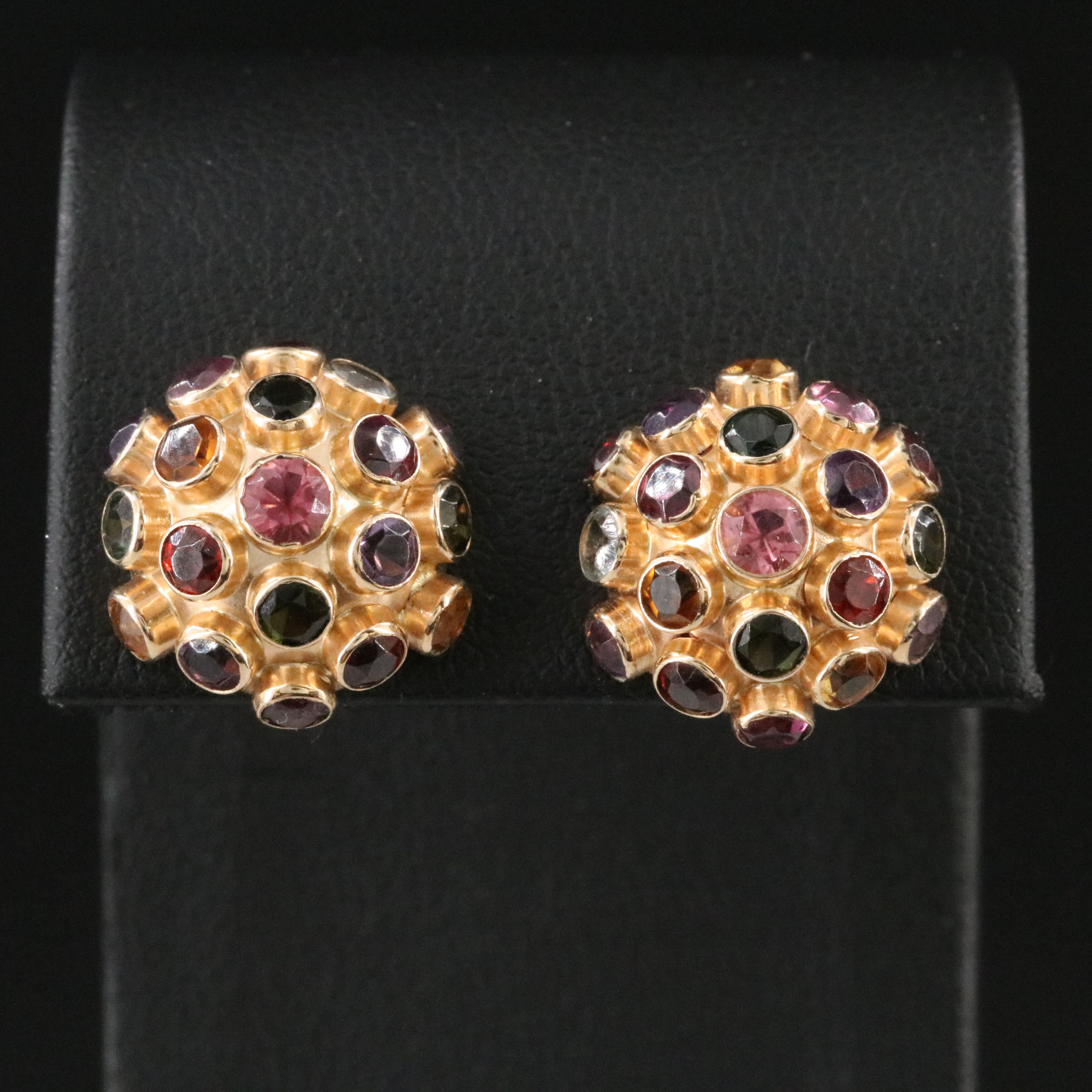 Vintage 14K Sputnick Button Earrings ft. Aquamarine, Garnet, and Other Gemstones