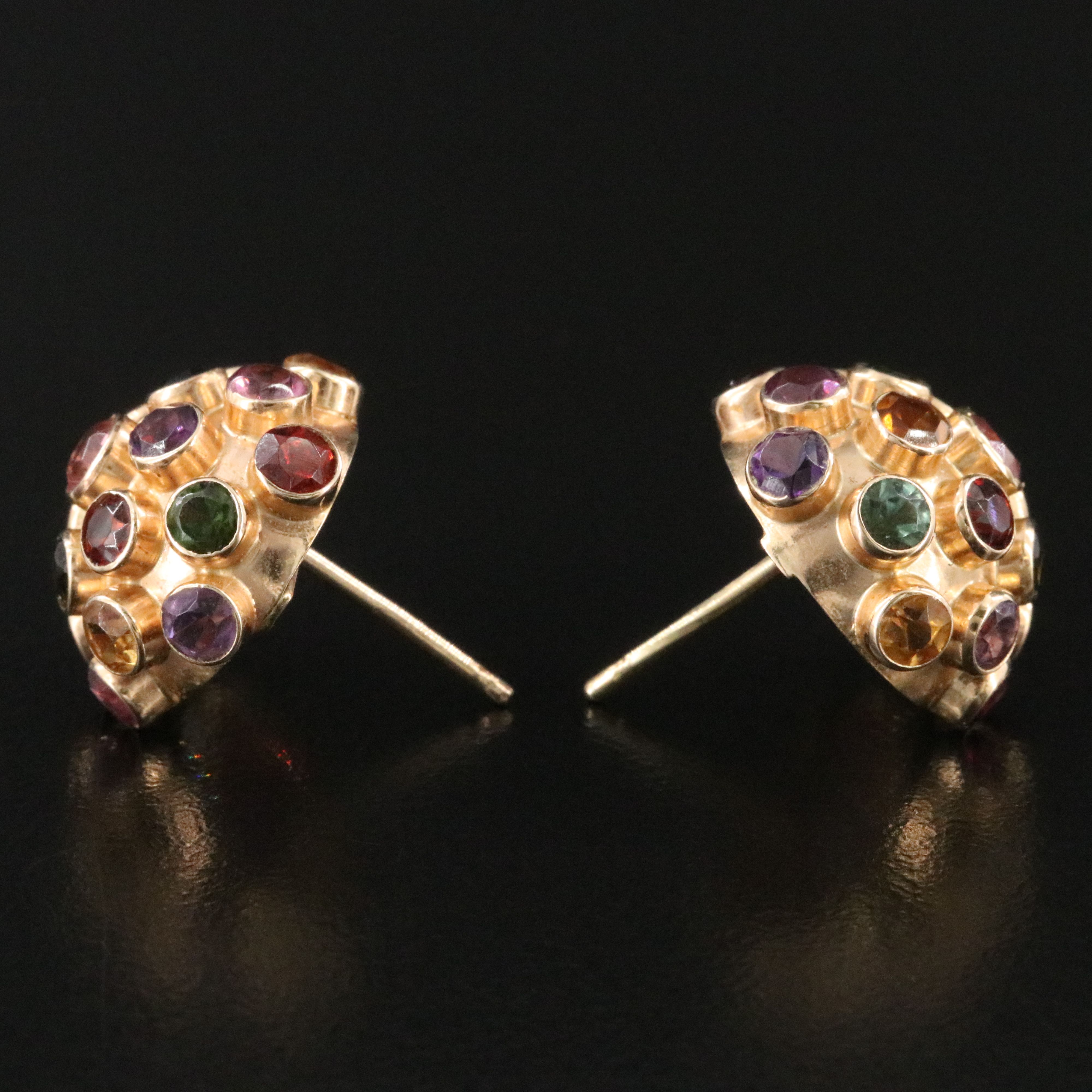 Vintage 14K Sputnick Button Earrings ft. Aquamarine, Garnet, and Other Gemstones