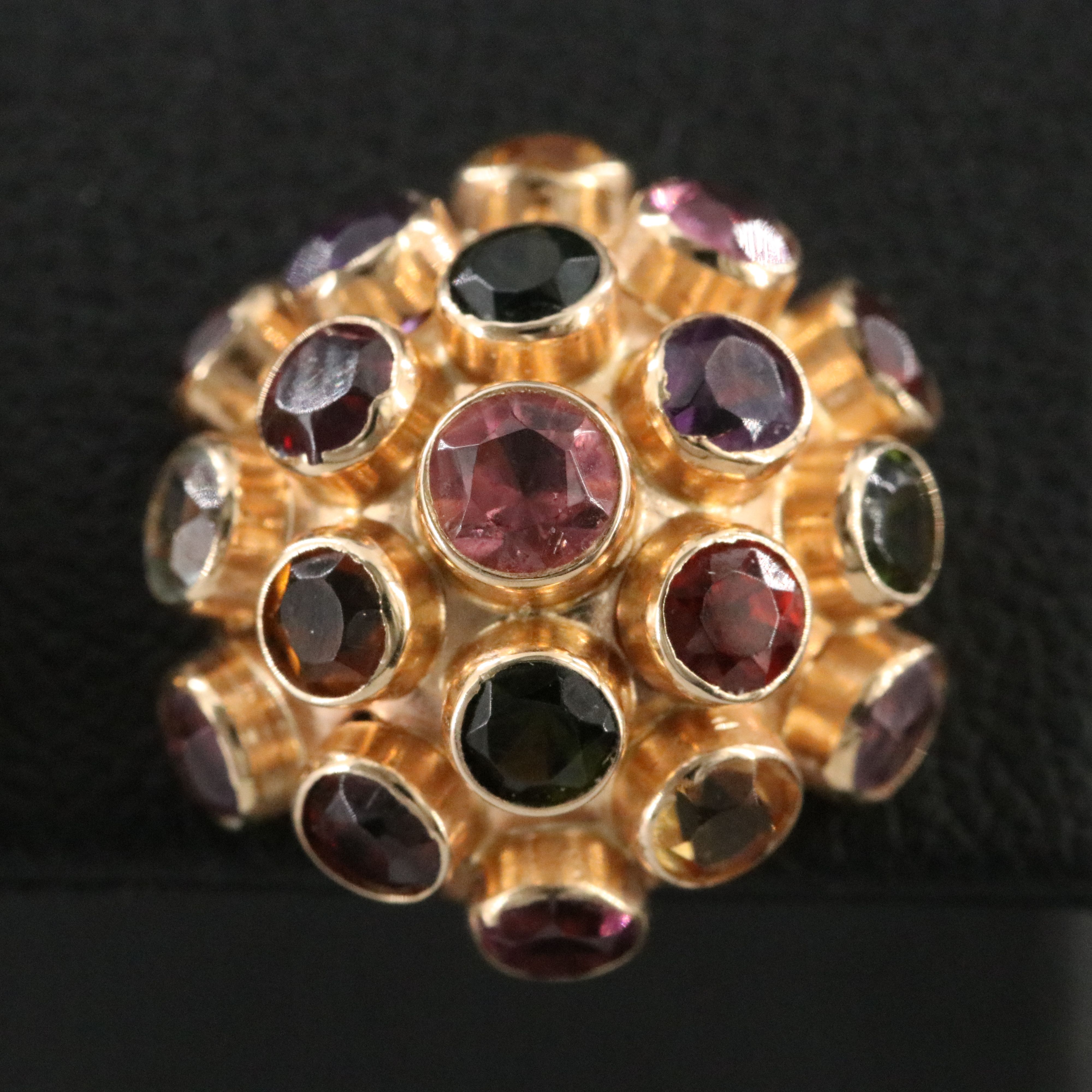 Vintage 14K Sputnick Button Earrings ft. Aquamarine, Garnet, and Other Gemstones