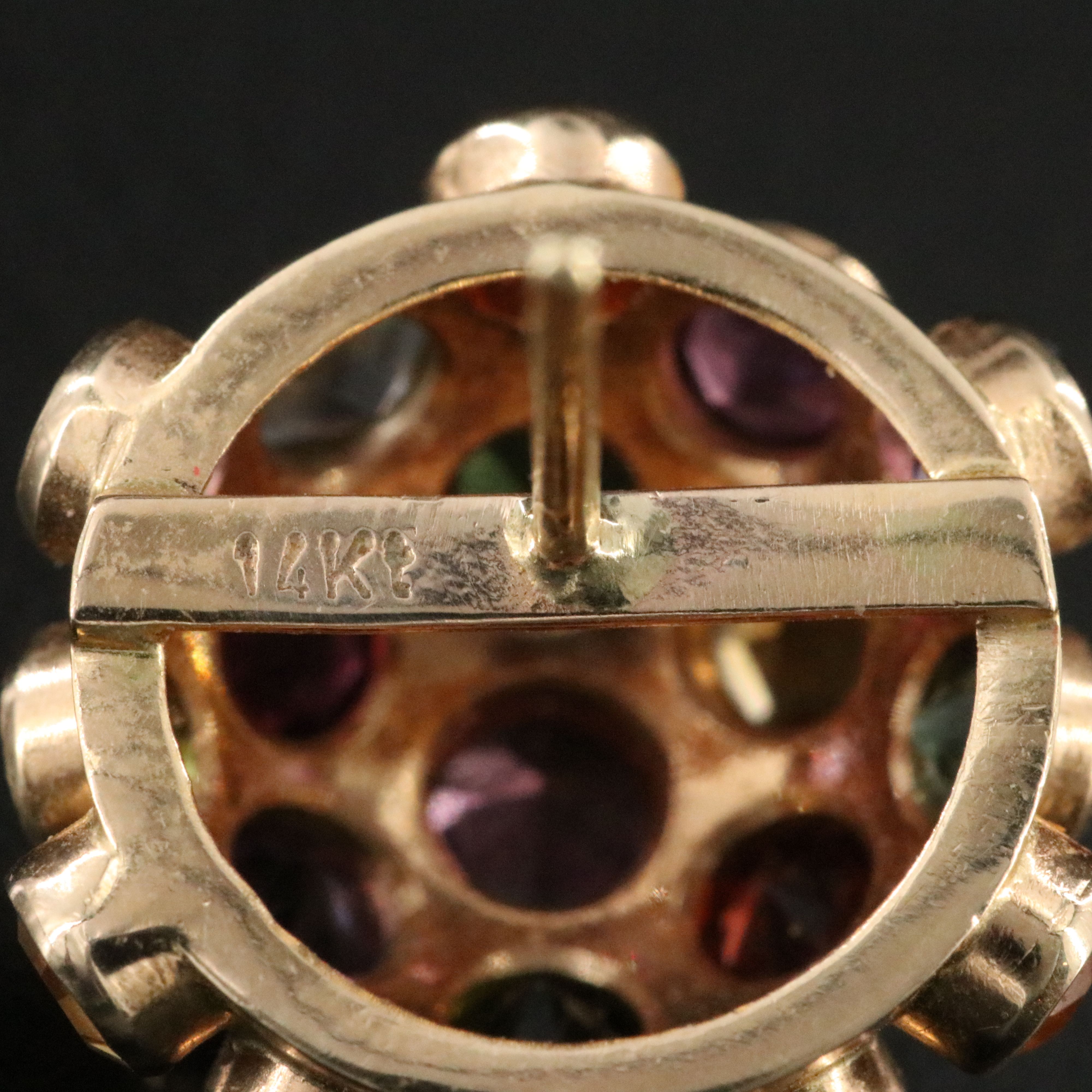 Vintage 14K Sputnick Button Earrings ft. Aquamarine, Garnet, and Other Gemstones