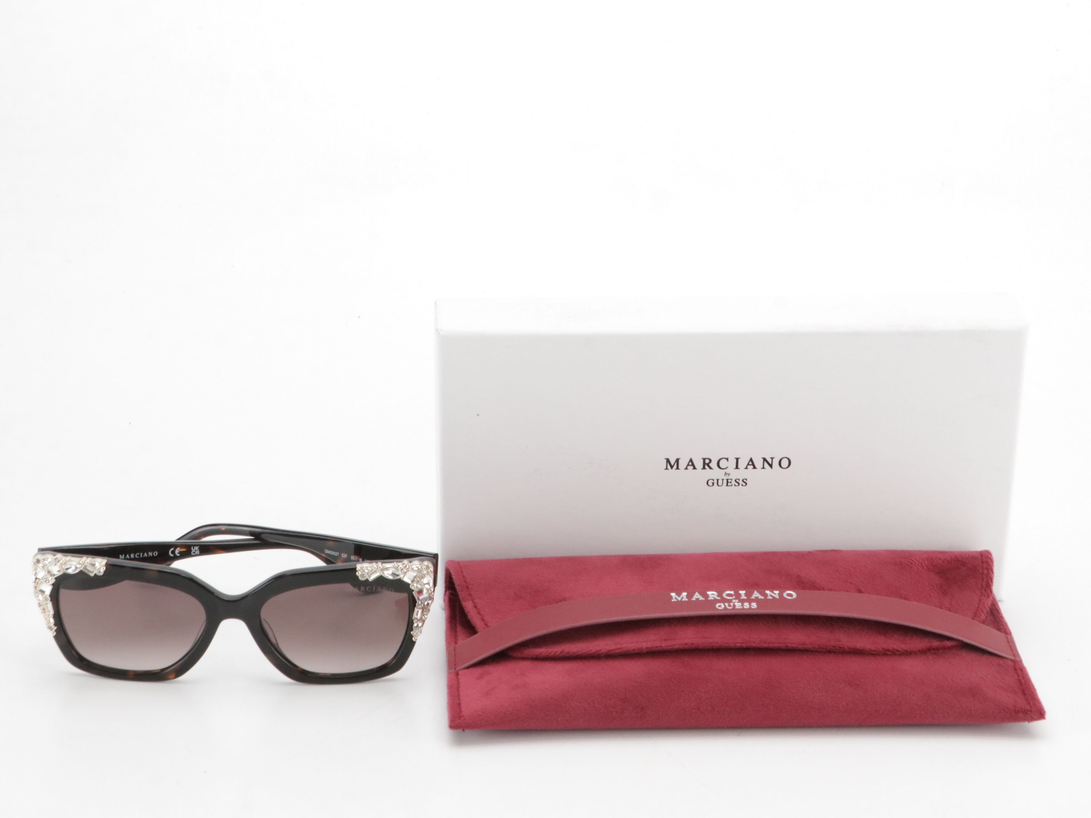 Guess By Marciano GM00027 Embellished Dark Havana Rectangular Sunglasses W/ Box