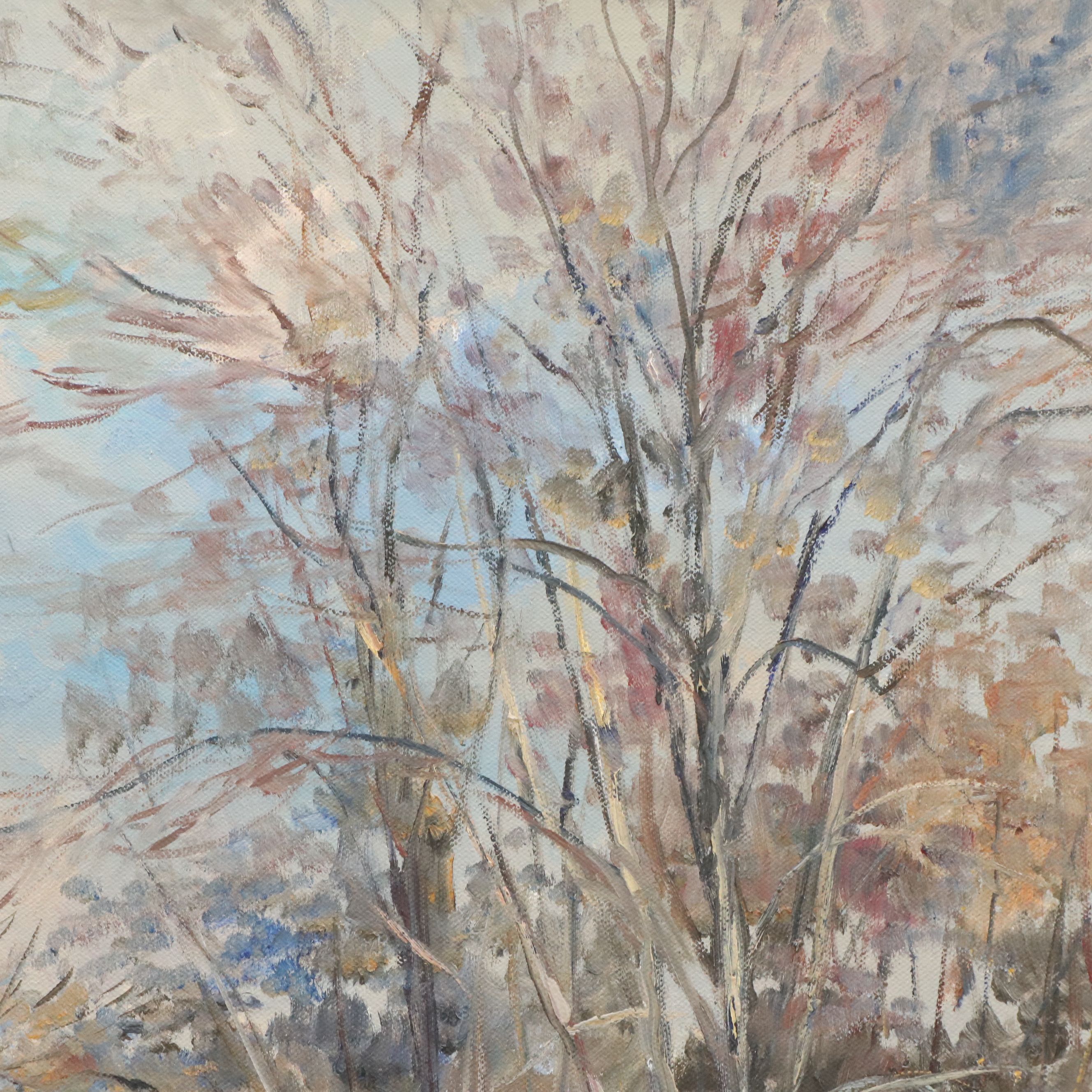Luis Hourgras Oil Painting of Autumn Street, 1981
