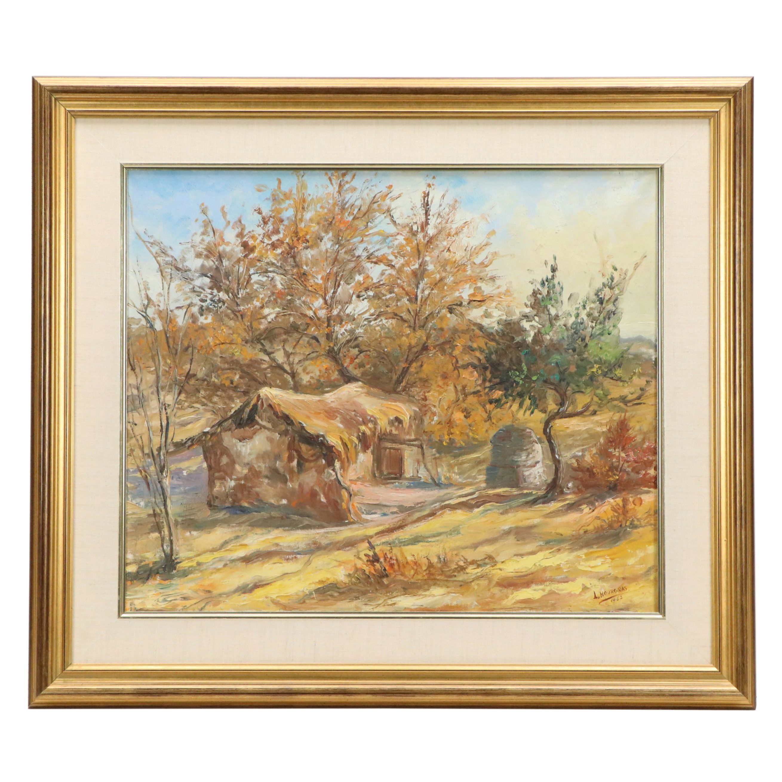 Luis Hourgras Oil Painting "Un Rancho en Invernio," 1967