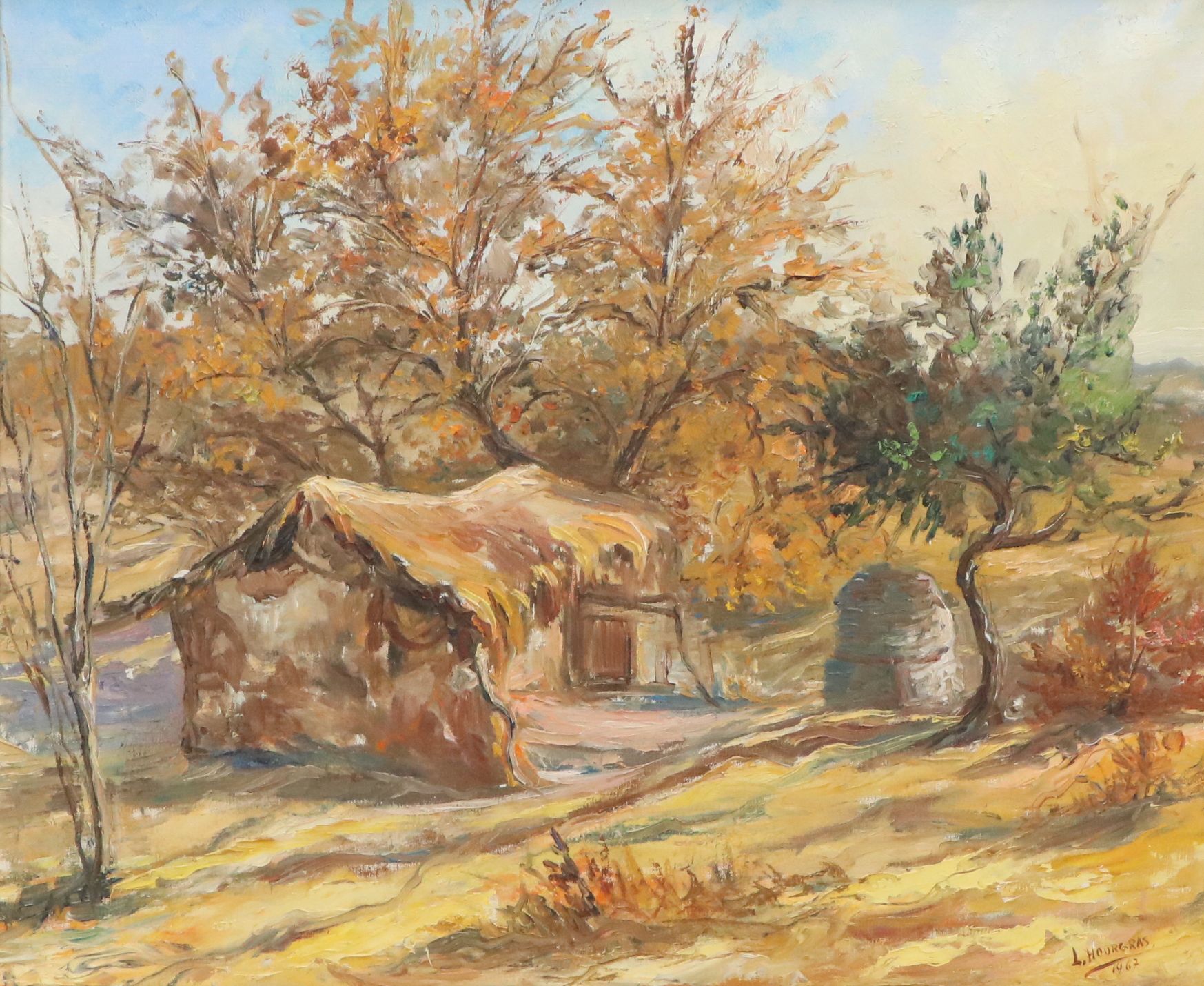 Luis Hourgras Oil Painting "Un Rancho en Invernio," 1967