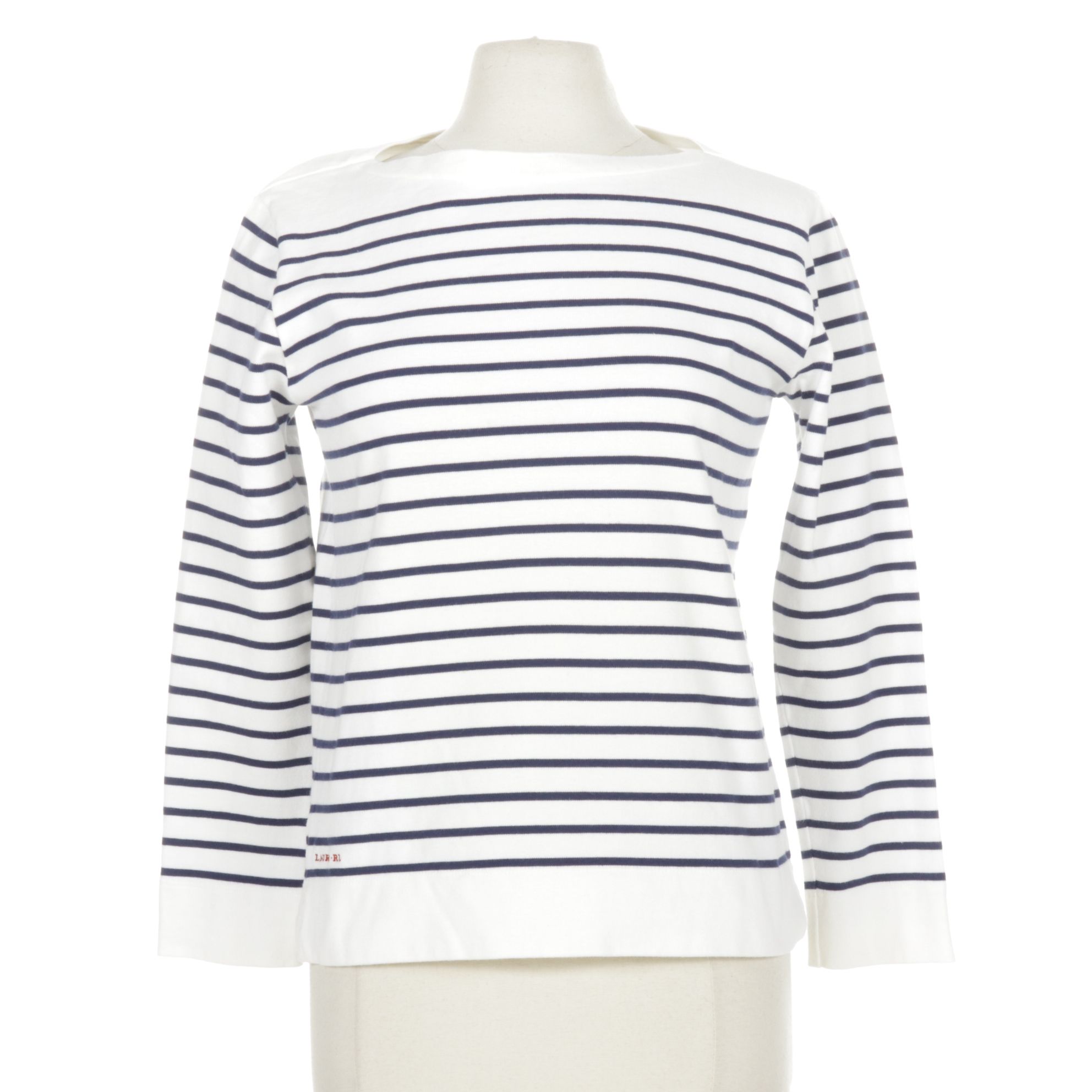 Lauren Ralph Lauren White and Navy Breton Striped Cotton Sweater