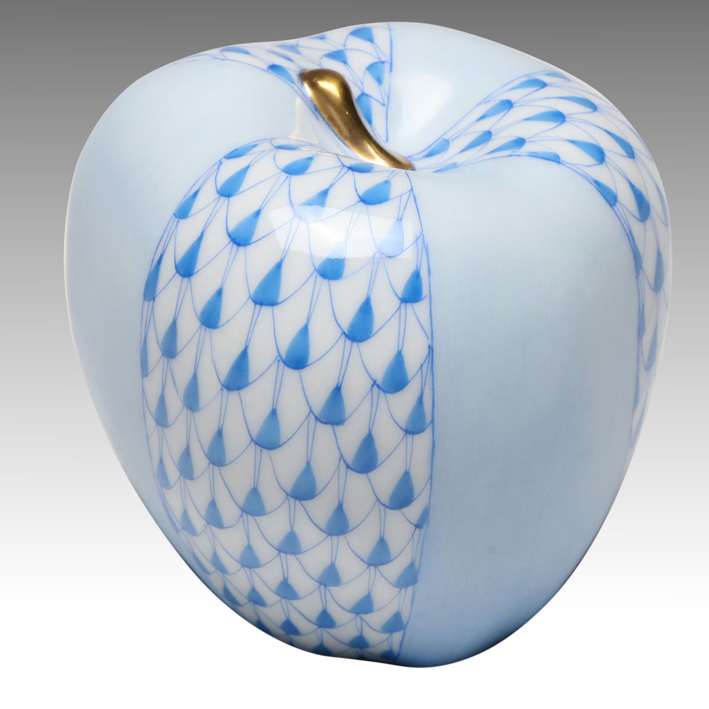 Herend Blue Fishnet with Gold "Apple" Porcelain Paperweight
