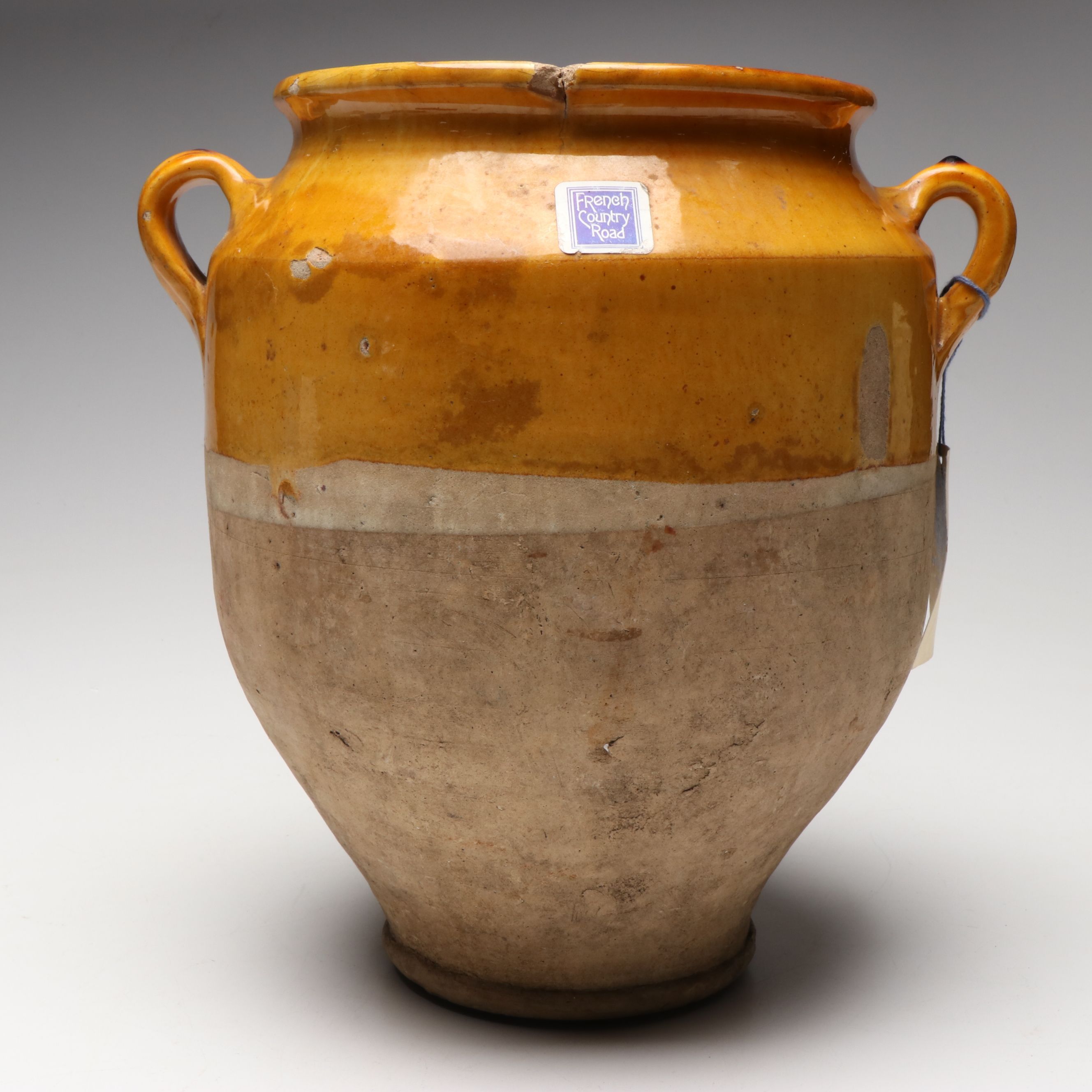 French Provincial Yellow Glazed Stoneware Confit Pot