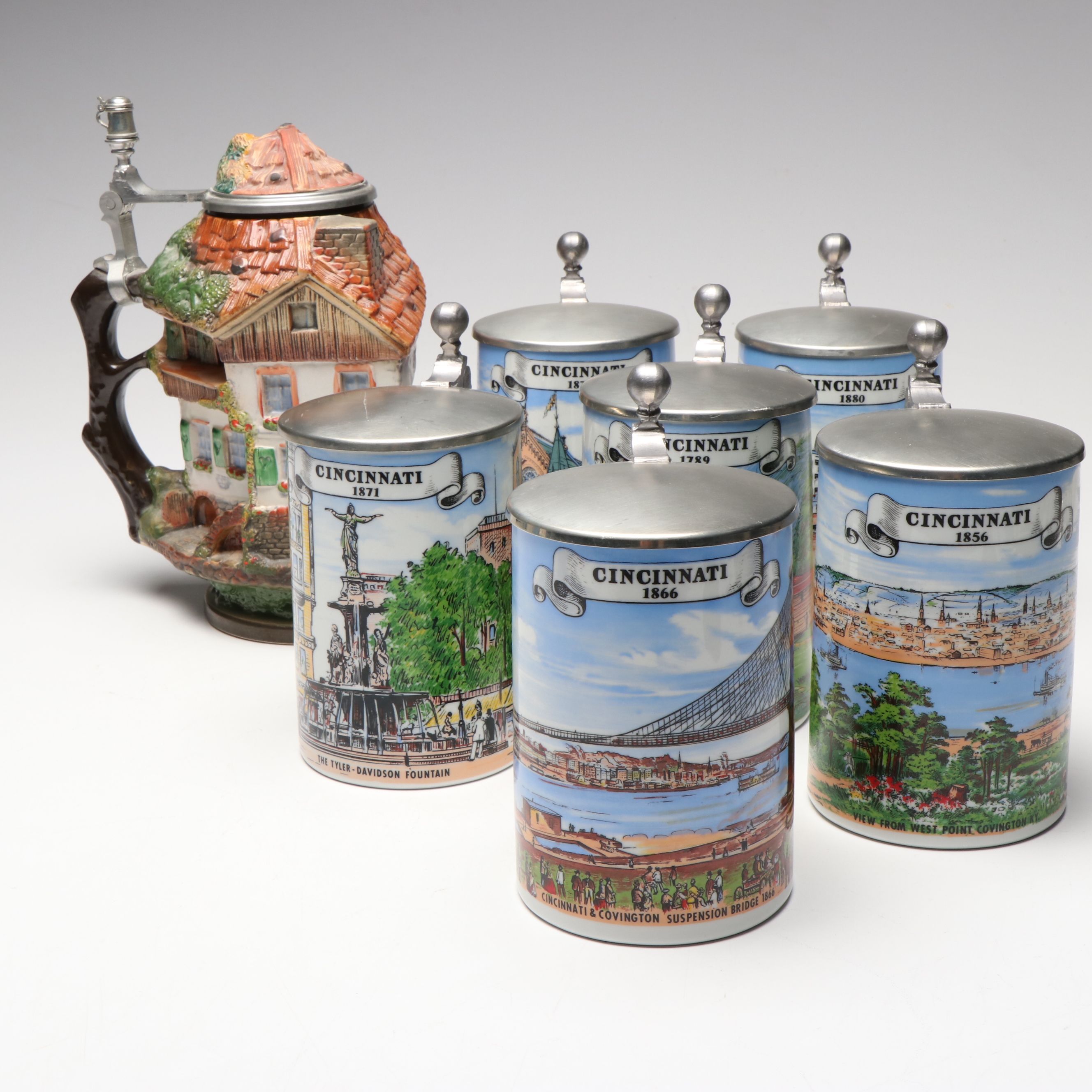 Westerwald Team Architectural Stein and Thewalt Cincinnati Landmark Beer Steins