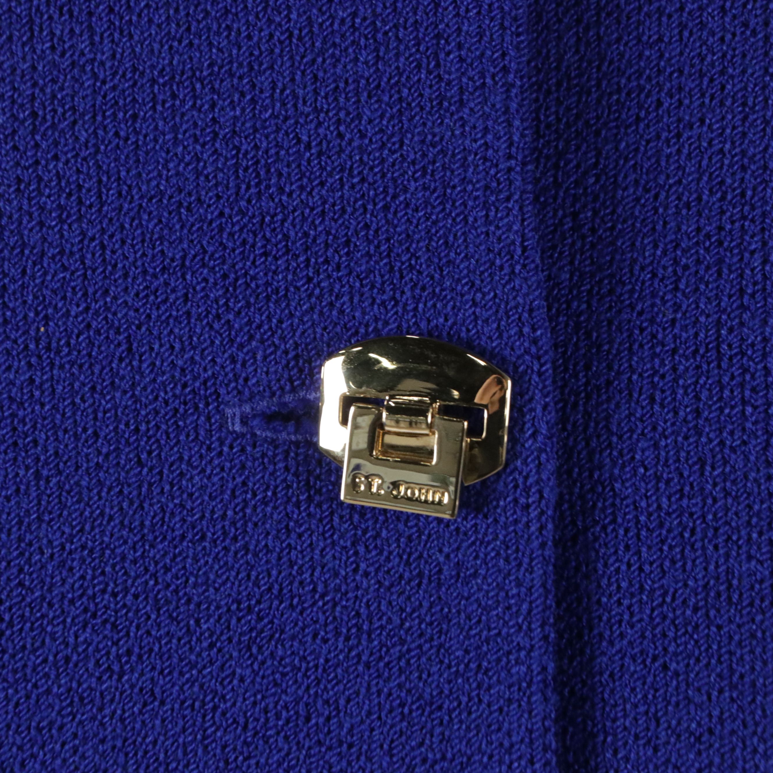 St. John Black Knit Midi Skirt and Blue Knit Double-Breasted Jacket