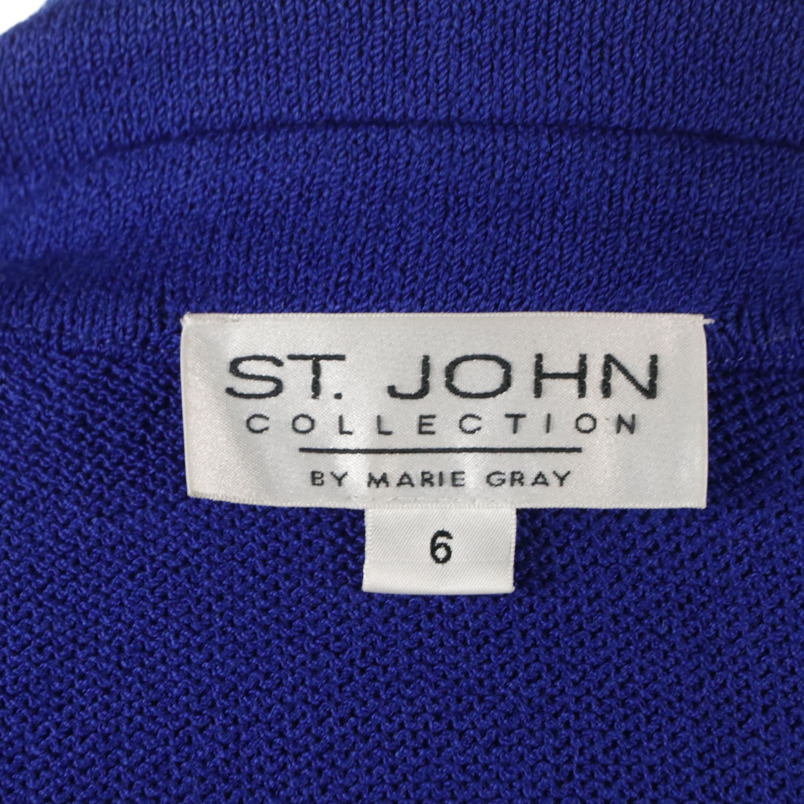 St. John Black Knit Midi Skirt and Blue Knit Double-Breasted Jacket