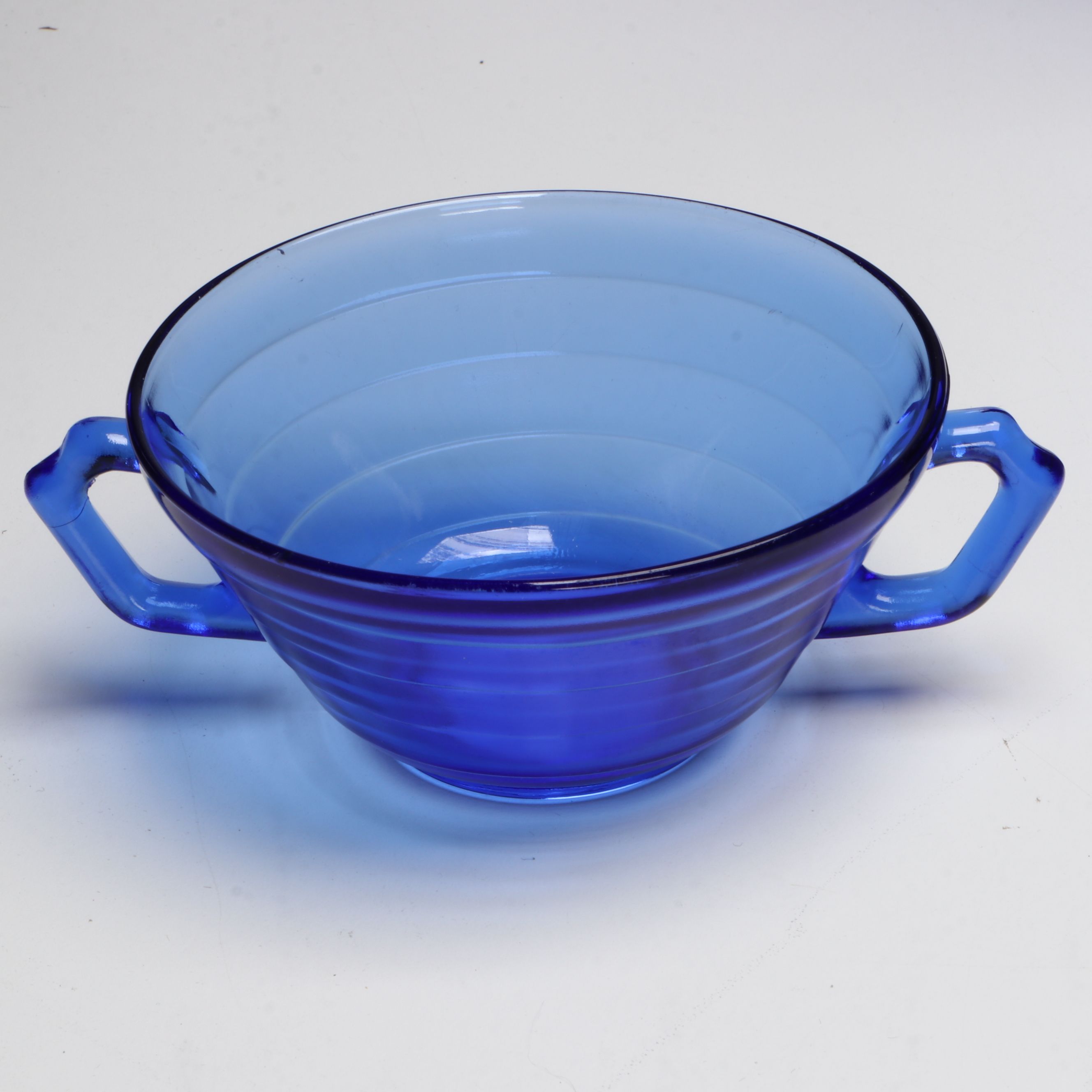 Hazel Atlas "Moderntone" Cobalt Dinnerware with Other Glass Vase and Serveware