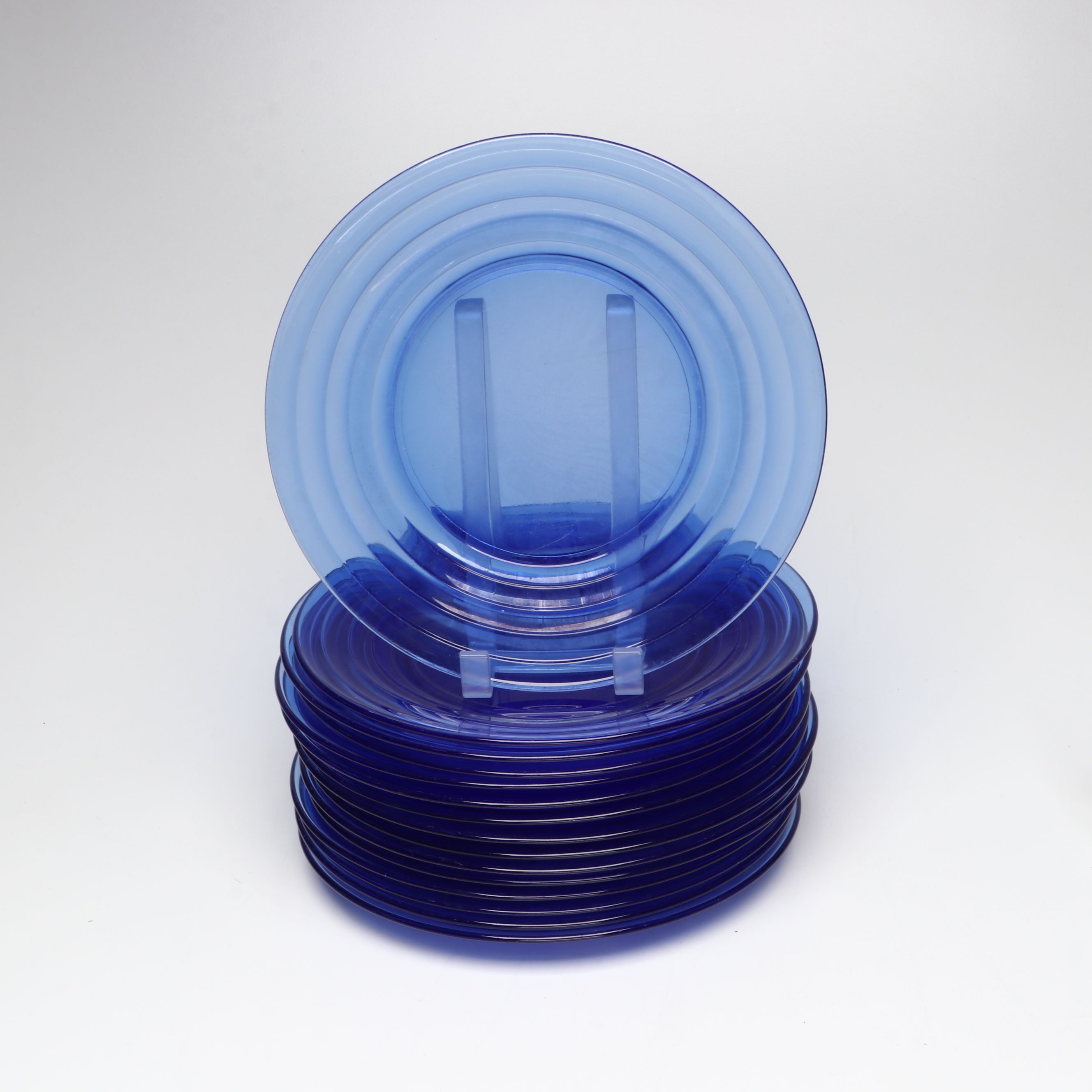 Hazel Atlas "Moderntone" Cobalt Dinnerware with Other Glass Vase and Serveware