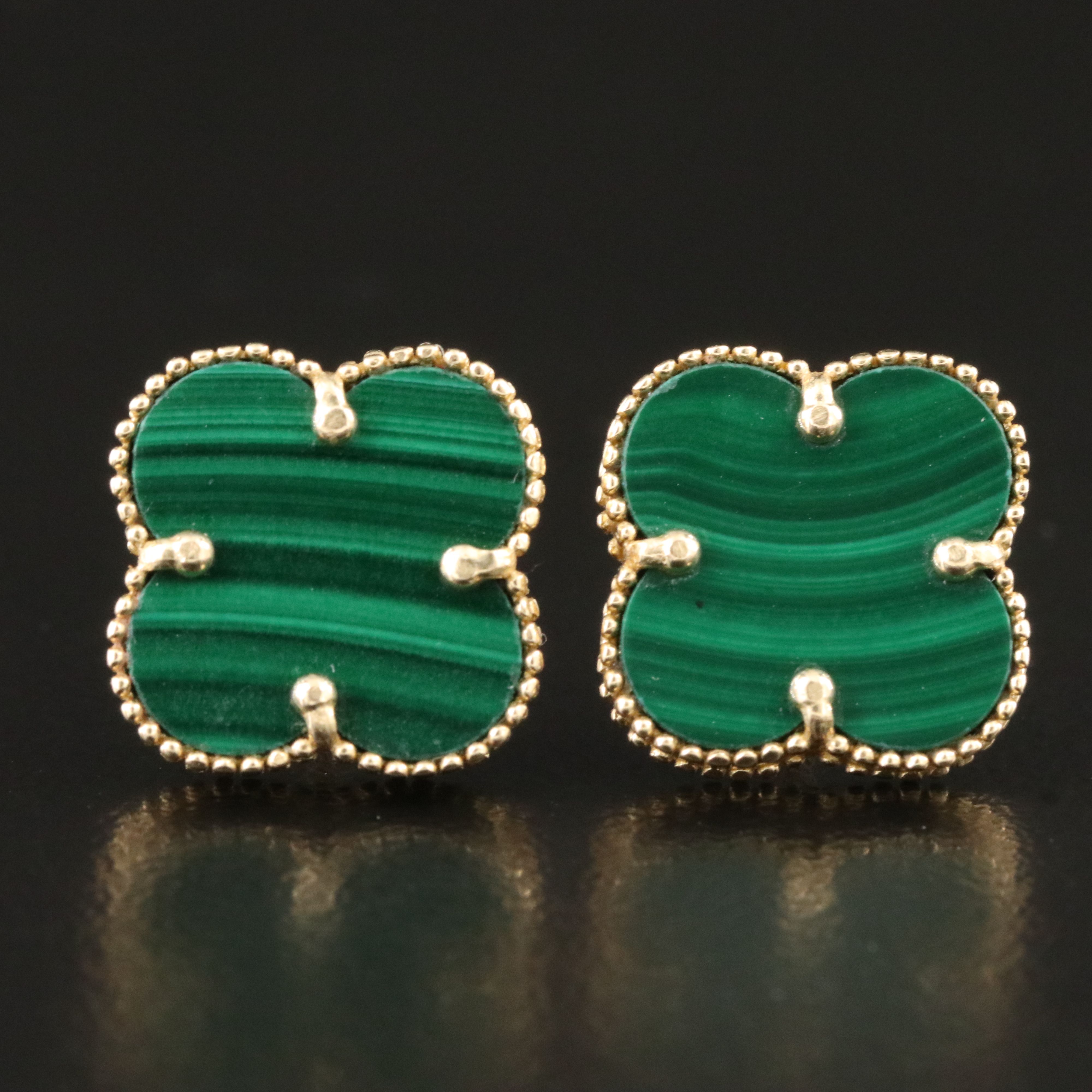 14K Malachite Quatrefoil Stud Earrings