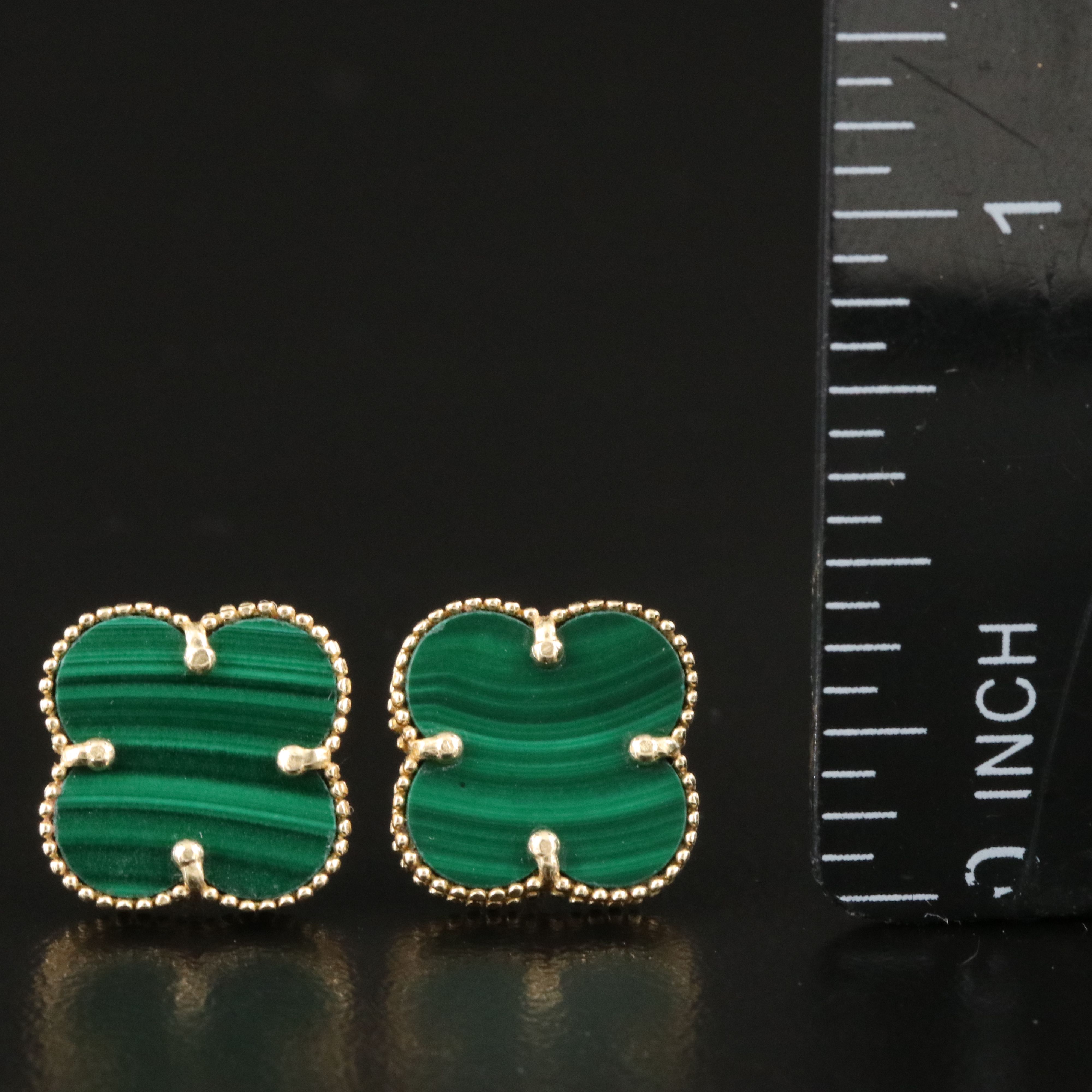 14K Malachite Quatrefoil Stud Earrings