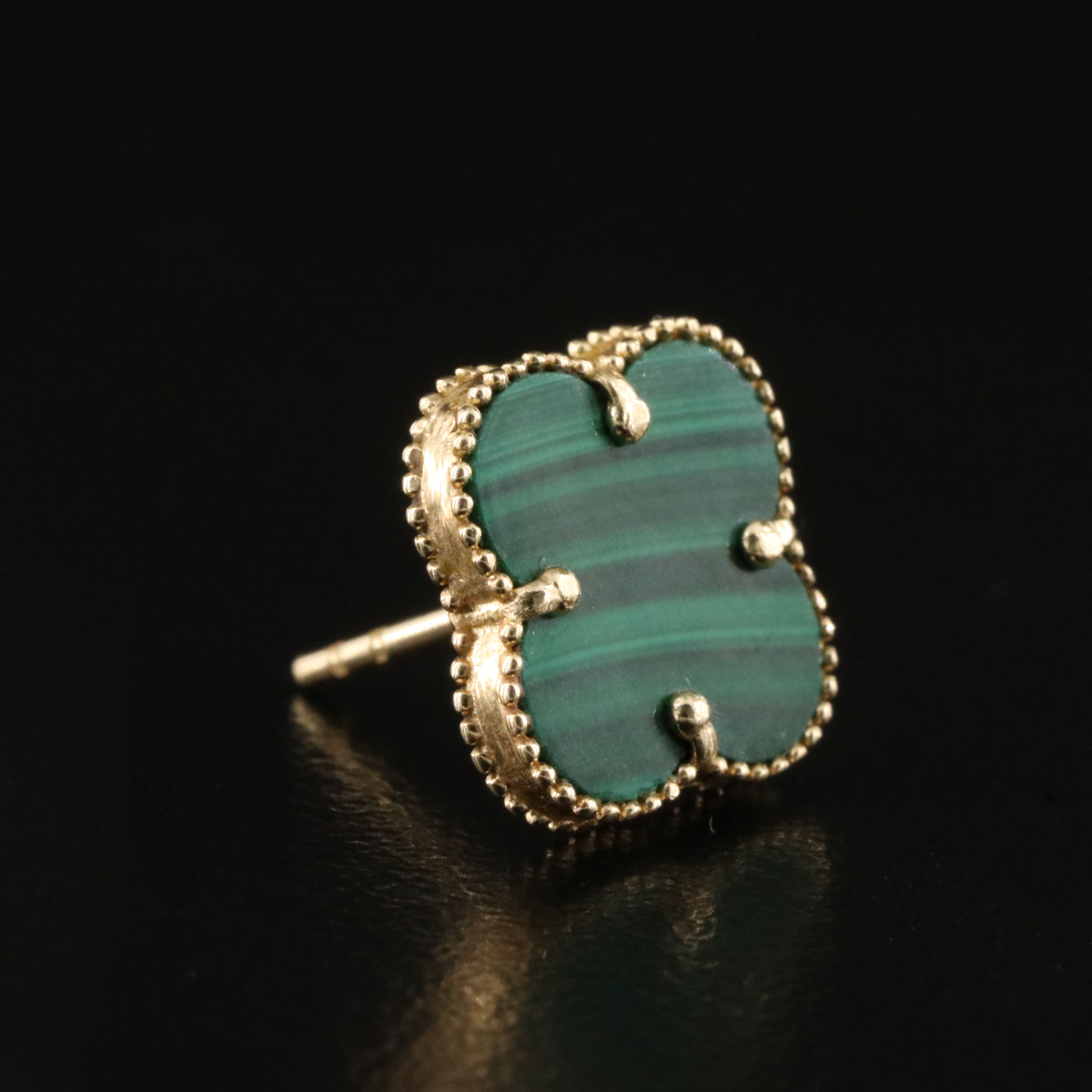 14K Malachite Quatrefoil Stud Earrings