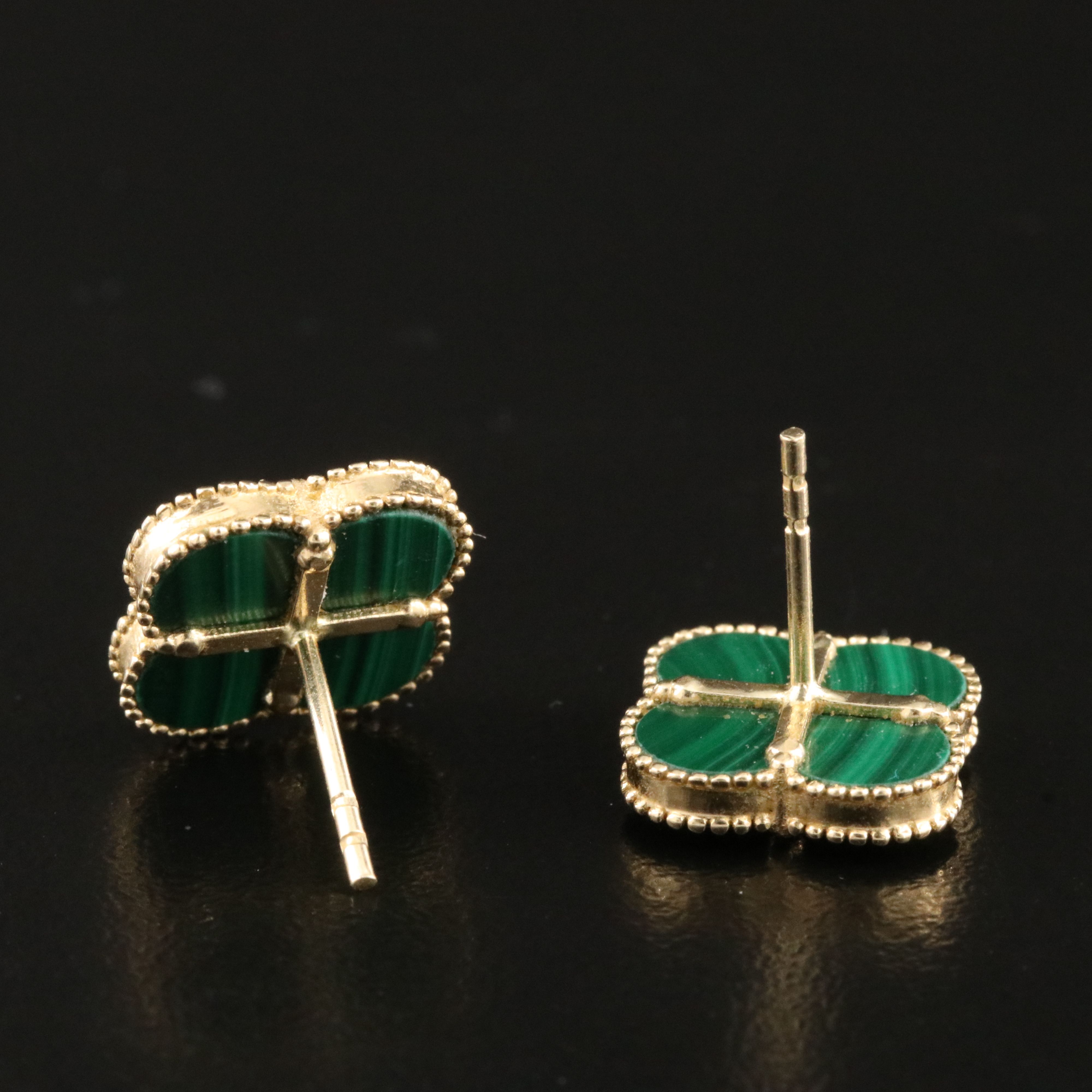 14K Malachite Quatrefoil Stud Earrings
