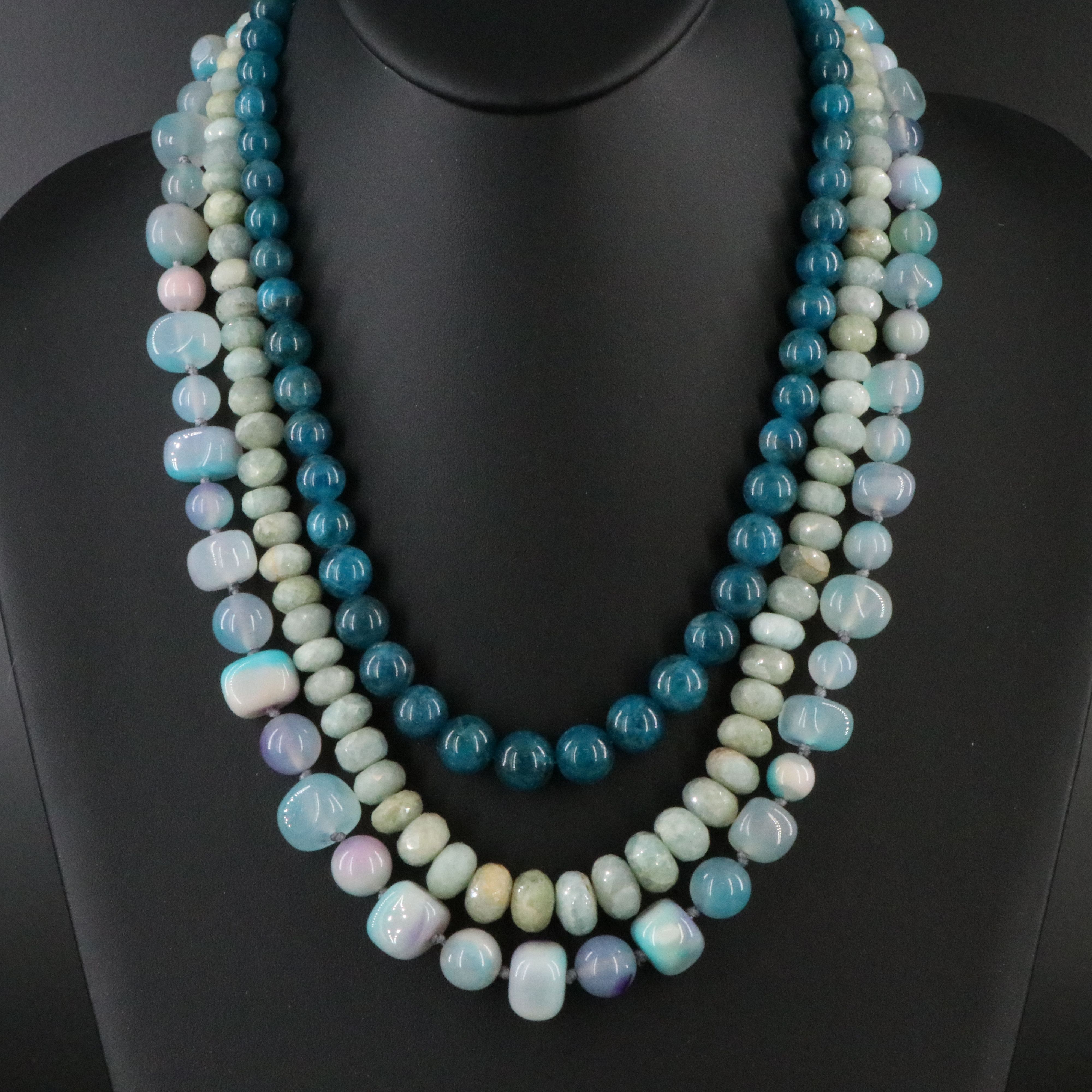 Necklace Collection Featuring Sterling with Agate, Aquamarine, and Apatite