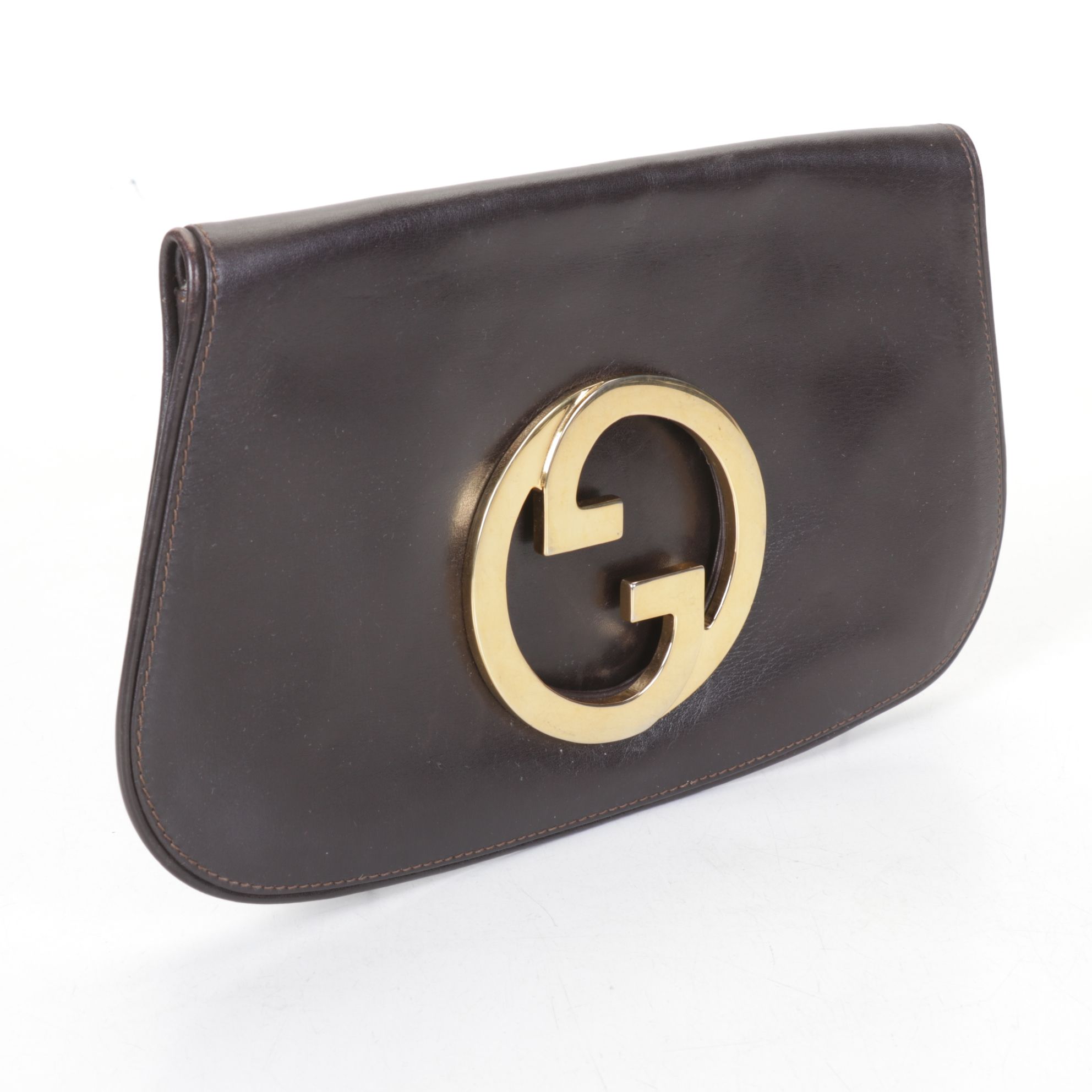 Gucci Blondie GG Medallion Clutch in Dark Brown Leather, 1970s