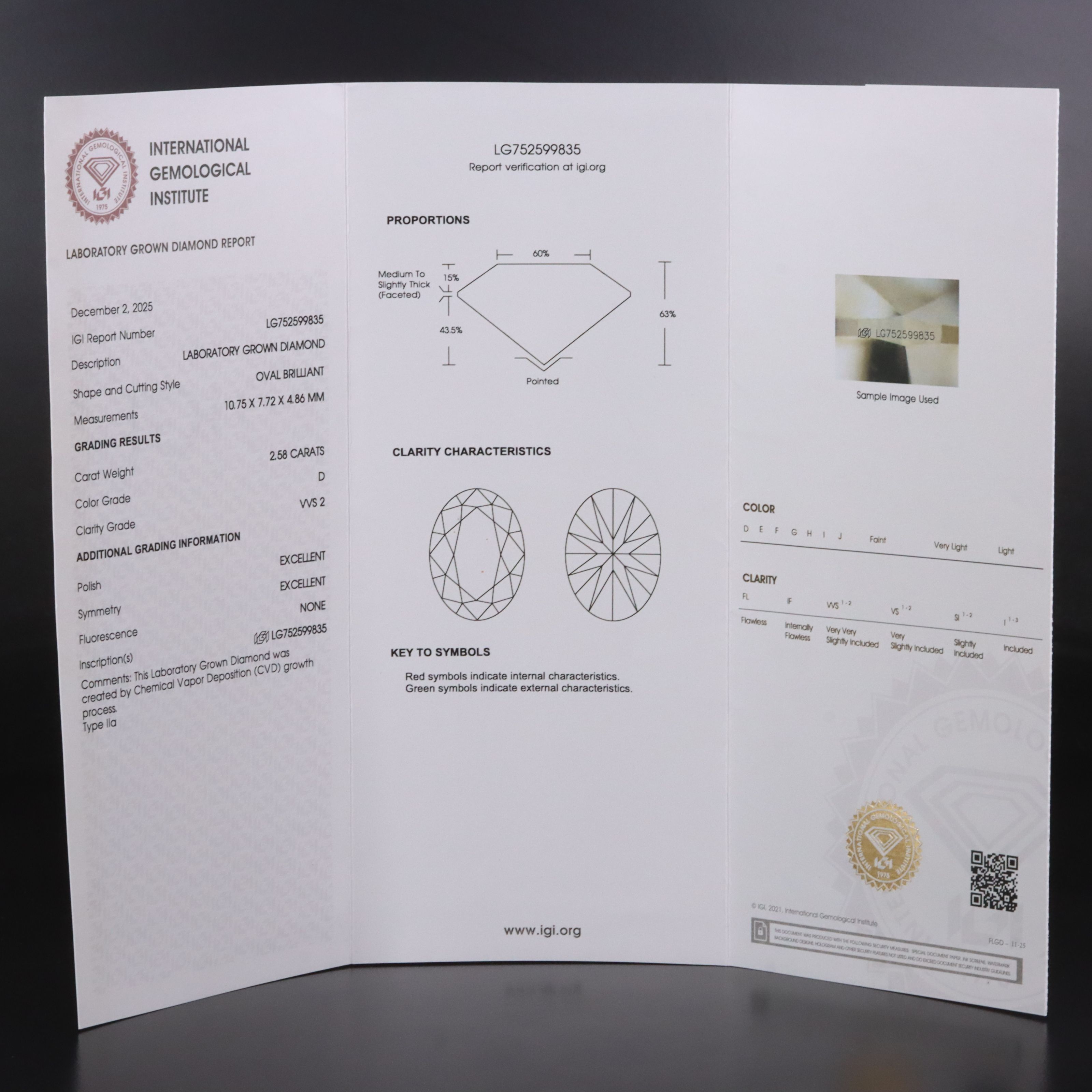 18K 3.17 CTW Lab Grown Diamond Ring with IGI Report