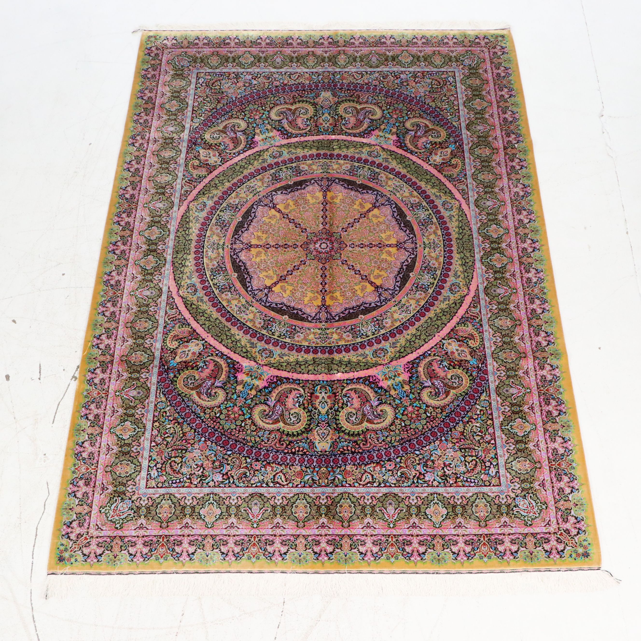 6'5 x 10'4 Machine Made Turkish Qom Style Art Silk Area Rug