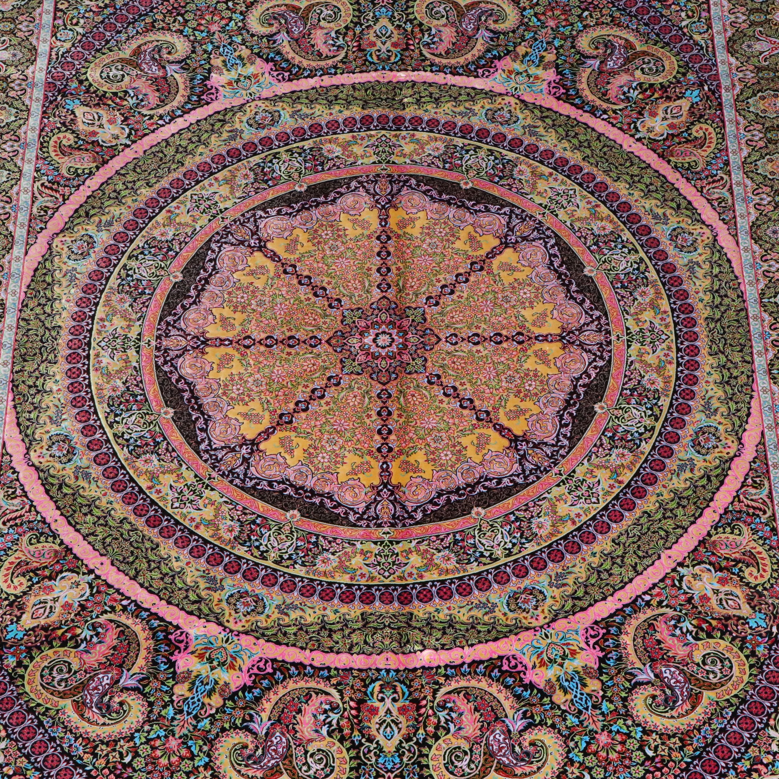 6'5 x 10'4 Machine Made Turkish Qom Style Art Silk Area Rug