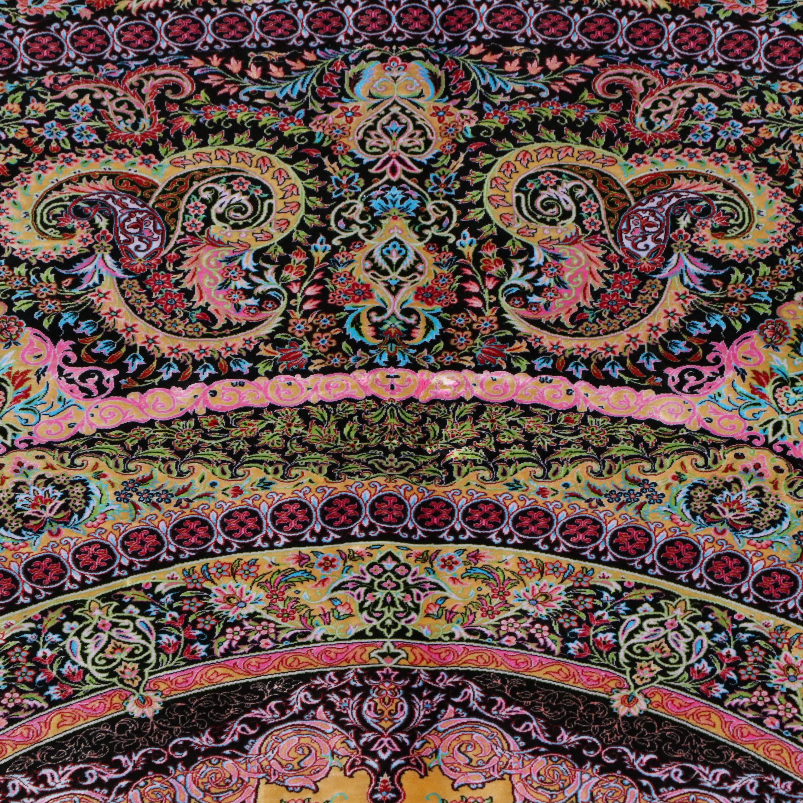 6'5 x 10'4 Machine Made Turkish Qom Style Art Silk Area Rug