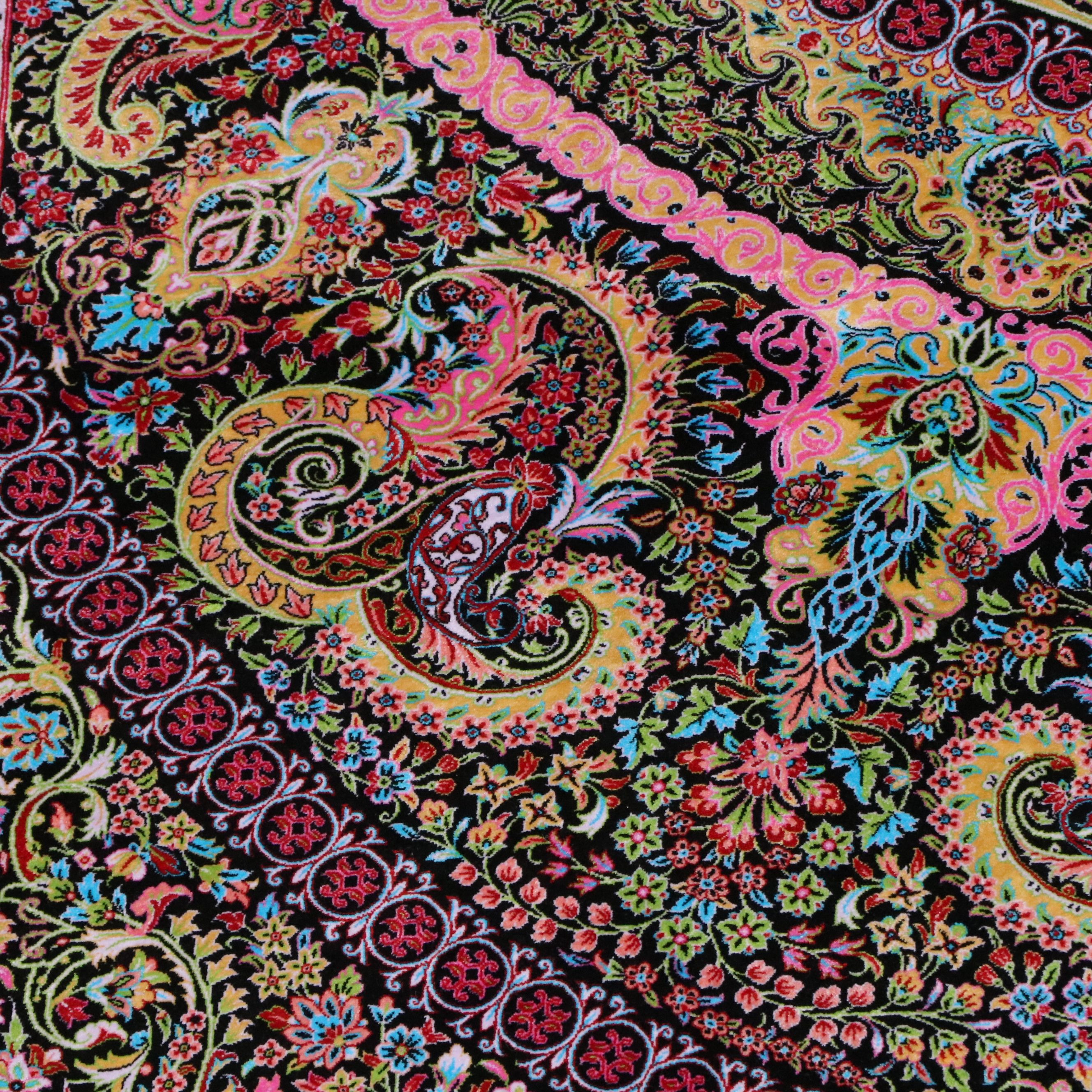 6'5 x 10'4 Machine Made Turkish Qom Style Art Silk Area Rug