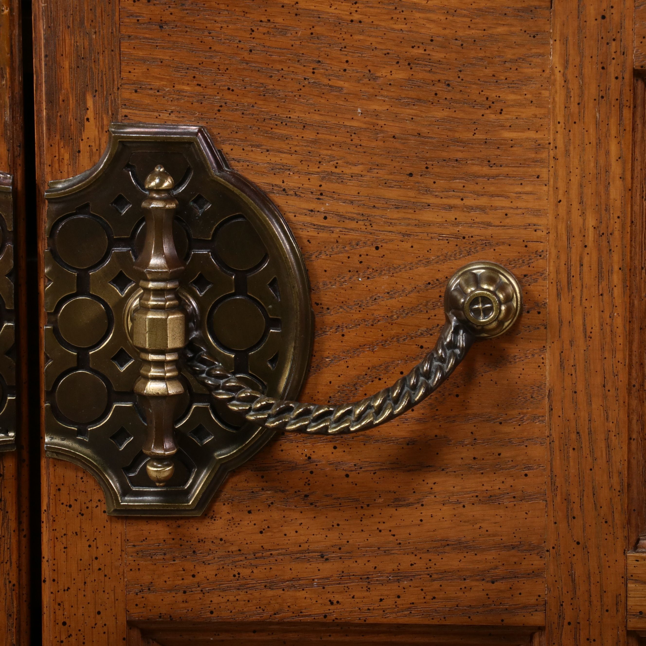 Mediterranean Style Oak Two-Piece Armoire on Chest