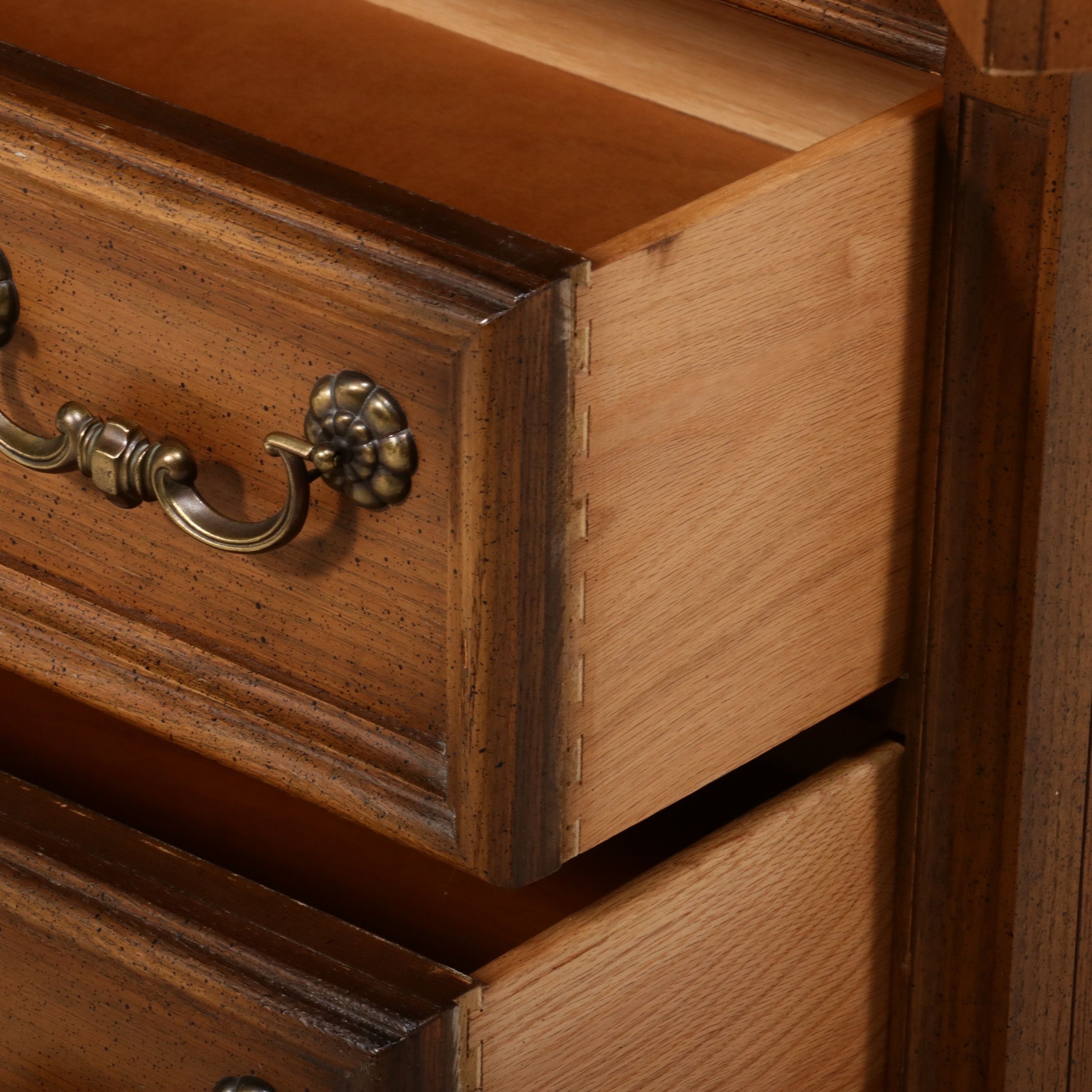 Mediterranean Style Oak Two-Piece Armoire on Chest