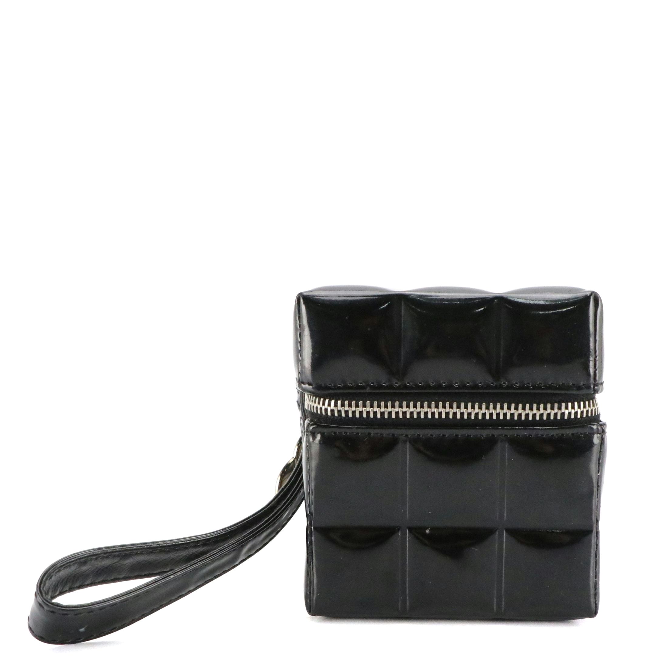 Chanel Mini Zip-Around Box Pouch in Black Chocolate Bar Quilted Patent Leather