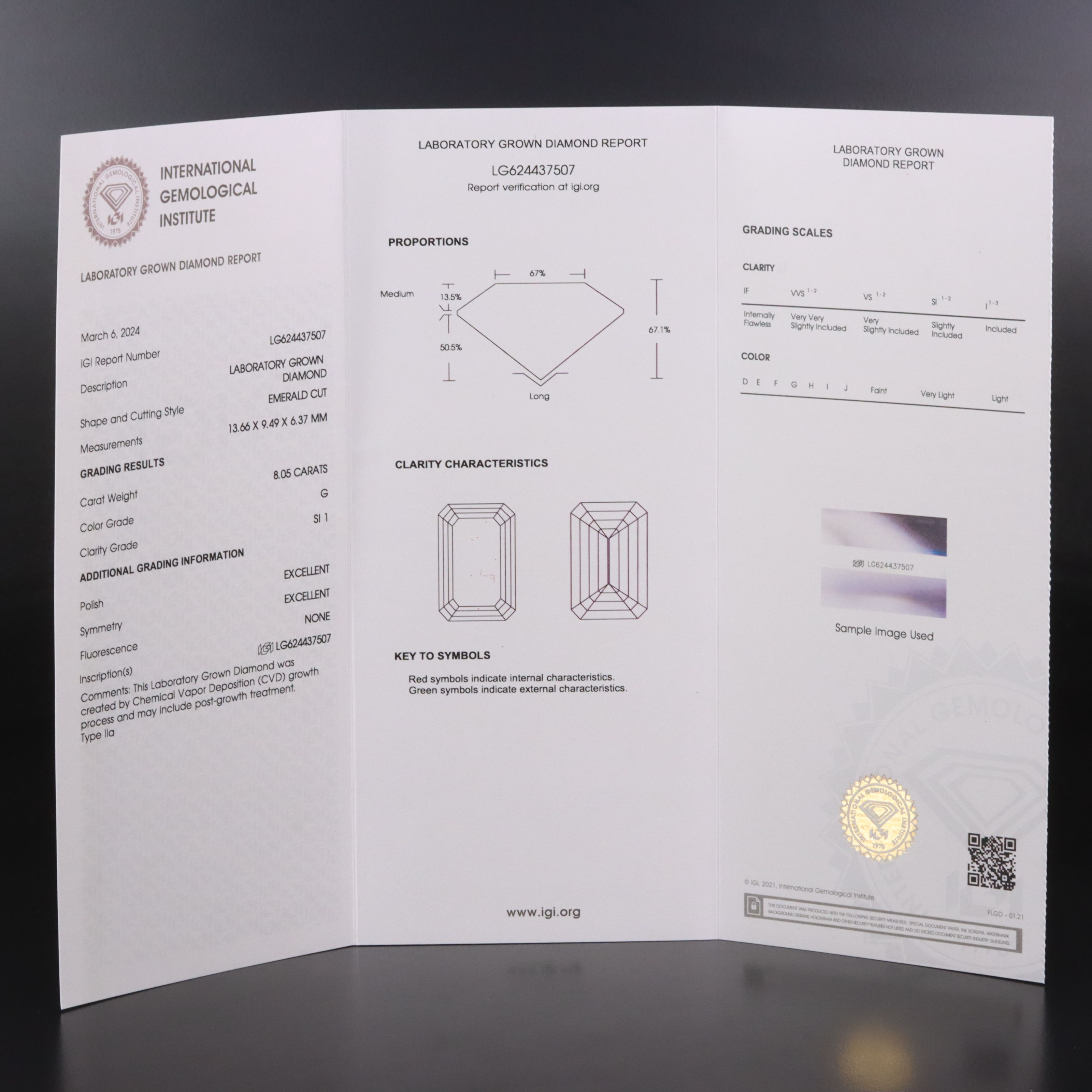 Loose 8.05 CT Lab Grown Diamond with IGI Report