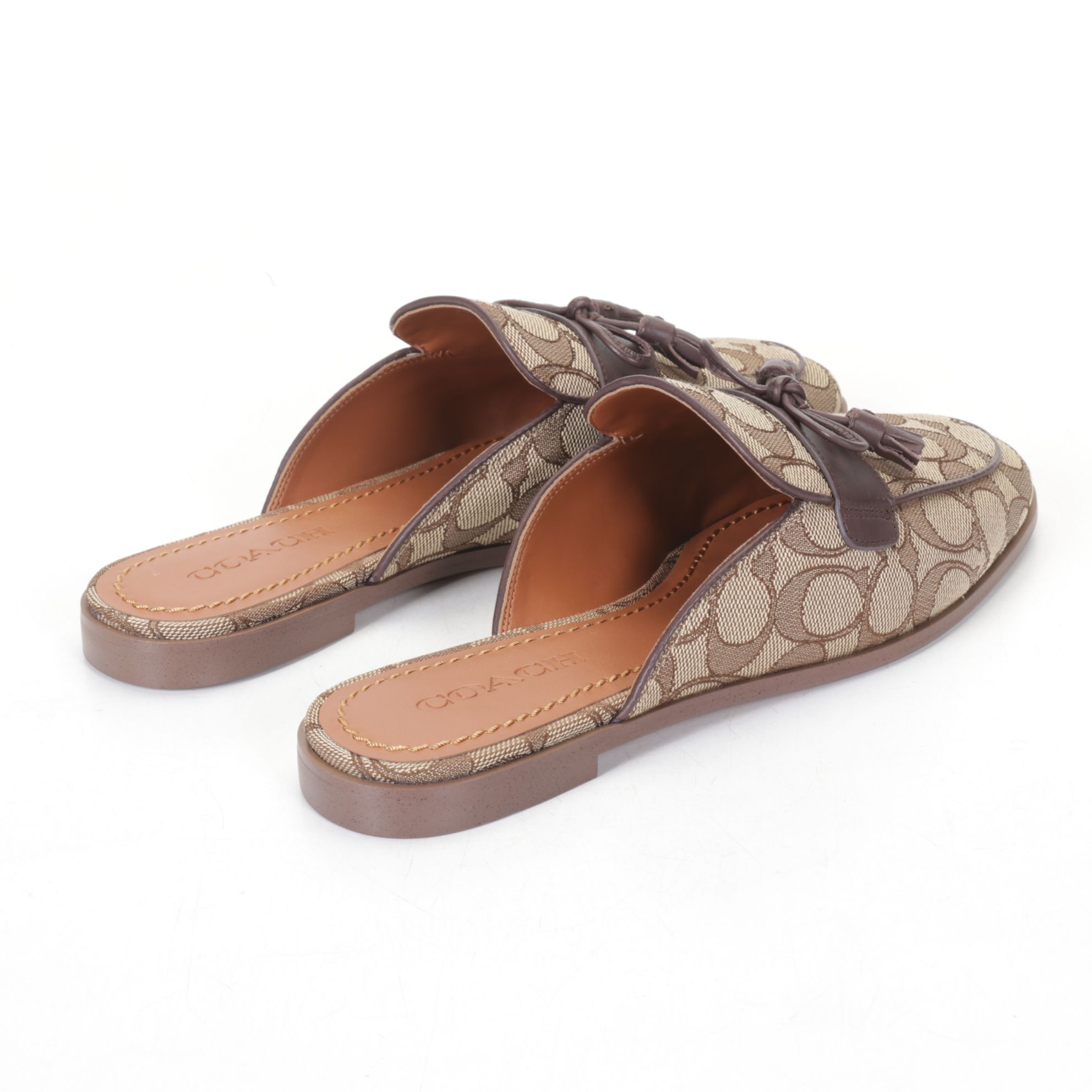 Coach Signature Stassi Slides in Khaki and Mahogany