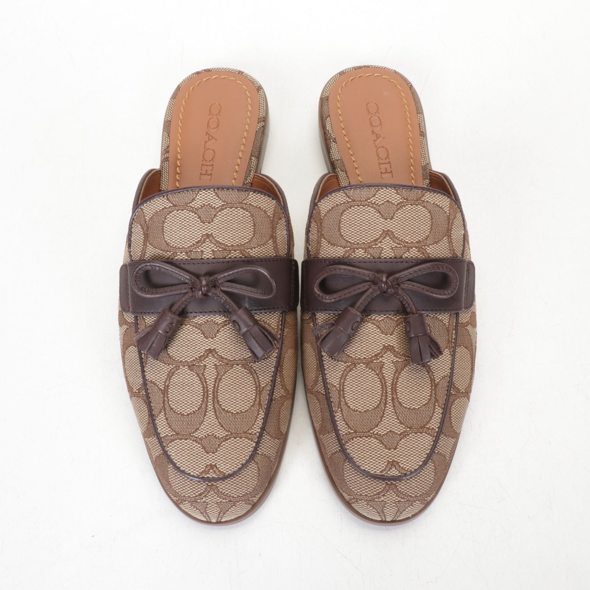 Coach Signature Stassi Slides in Khaki and Mahogany